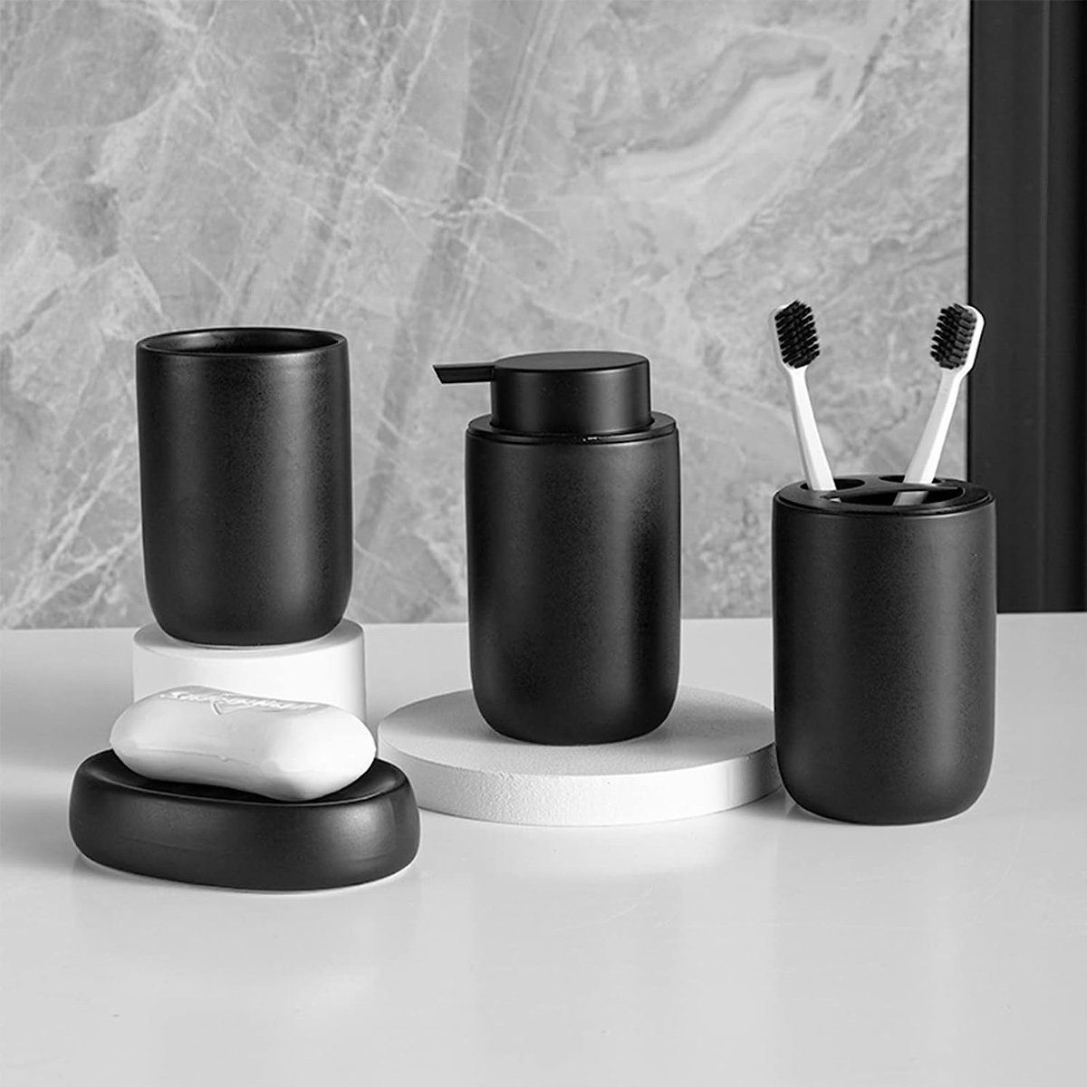 Seifenspender,Soap Keramik,für Handseife,Shampoo,Duschgel Dispenser Jormftte Seifenspender Schwarz