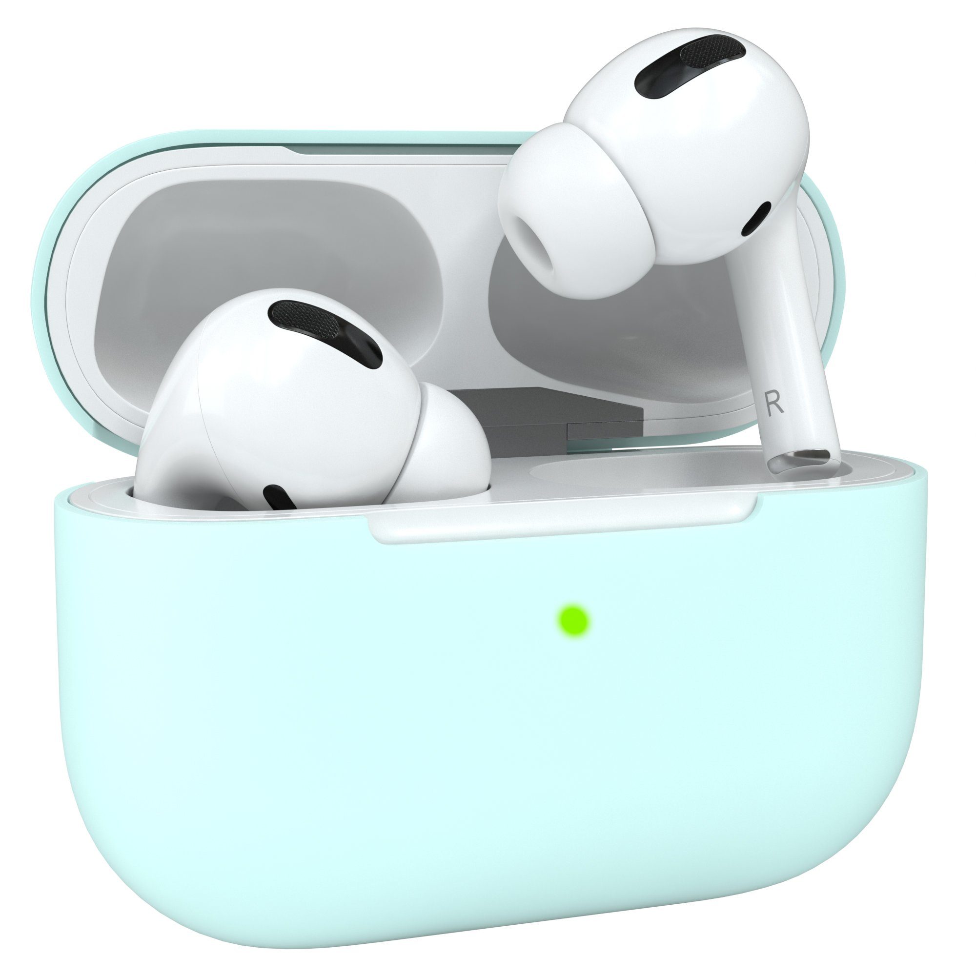 EAZY CASE Kopfhörer-Schutzhülle Silikon Hülle kompatibel mit Apple AirPods Pro, Box Schutzhülle Cover Stoßfest Fullcover Qi-Charging möglich Mint Grün