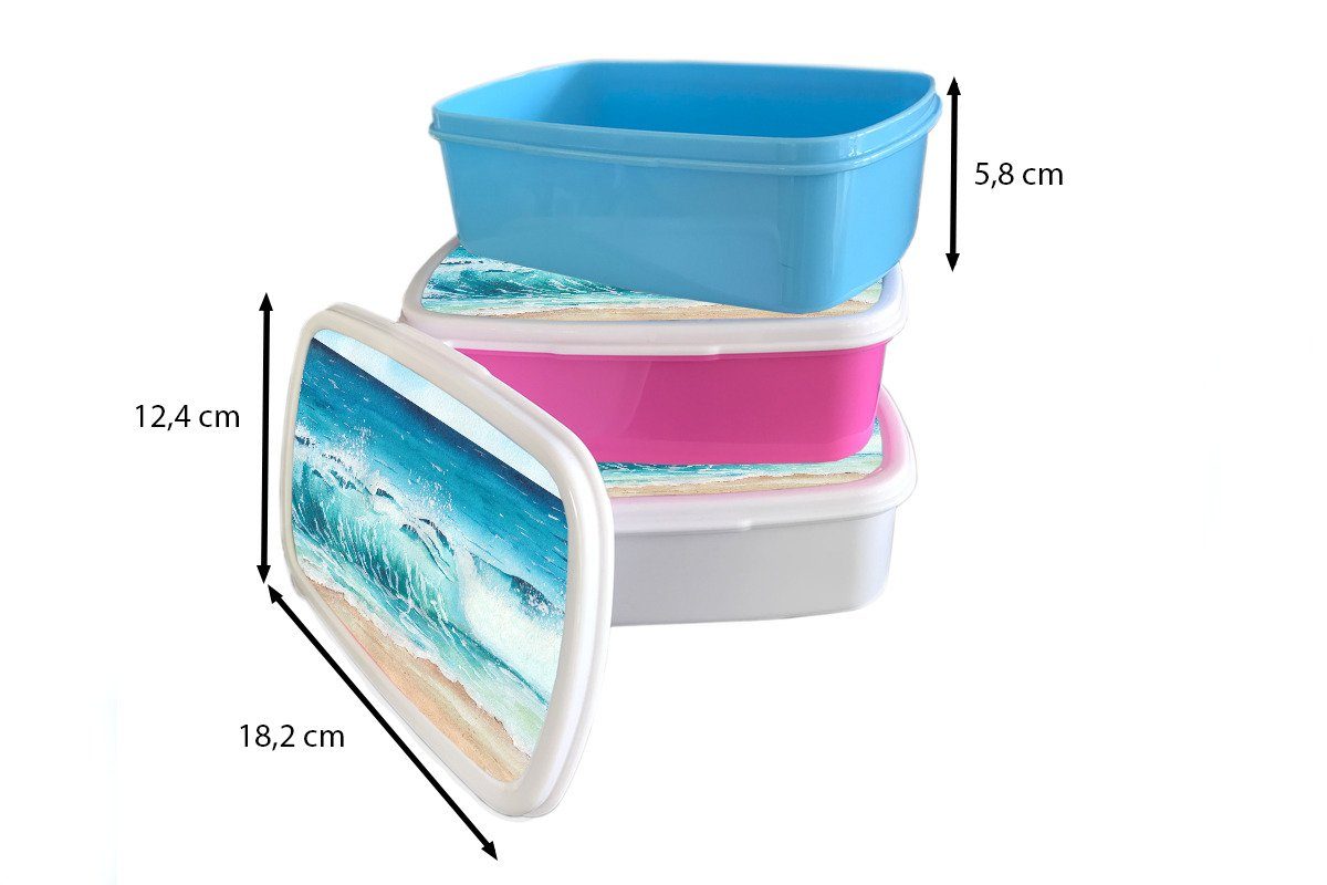 Snackbox, Kunststoff Aquarell, Golf Lunchbox Strand - Mädchen, Kinder, (2-tlg), für MuchoWow Kunststoff, Erwachsene, Brotdose Brotbox - rosa