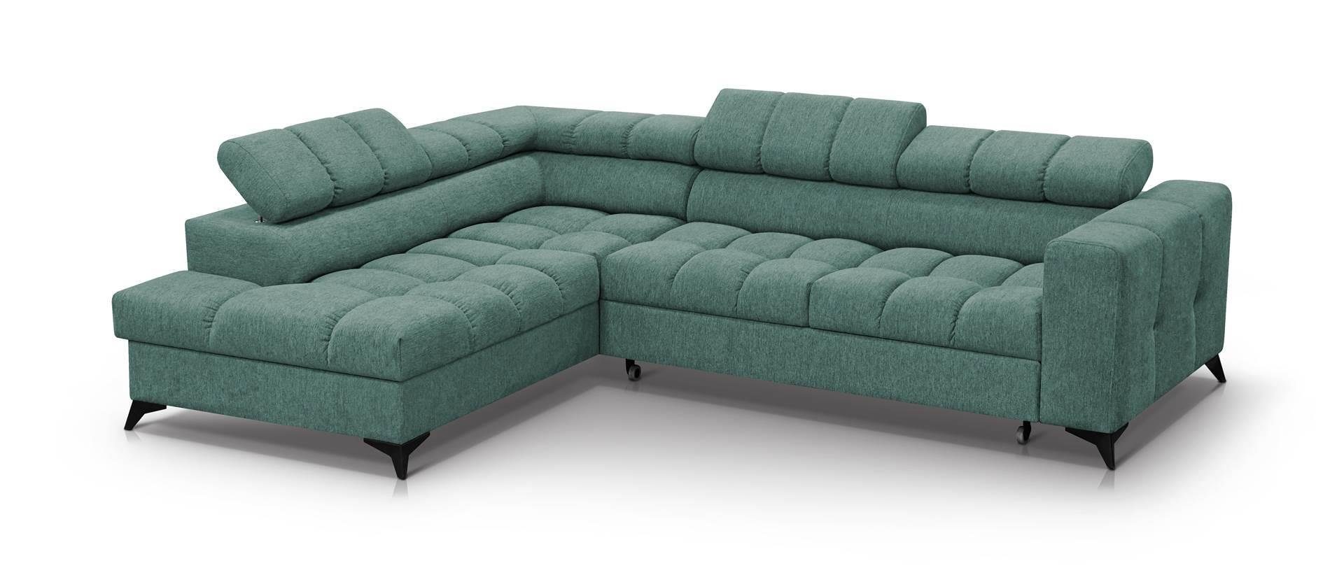 Beautysofa Ecksofa Volf, mit Schlaffunktion, aus 14) verstellbare mit Velours (polaris Schlafecke Design, mit Eckcouch für modernes Wohnzimmer, Grün im Kopfstützen, Bettkasten