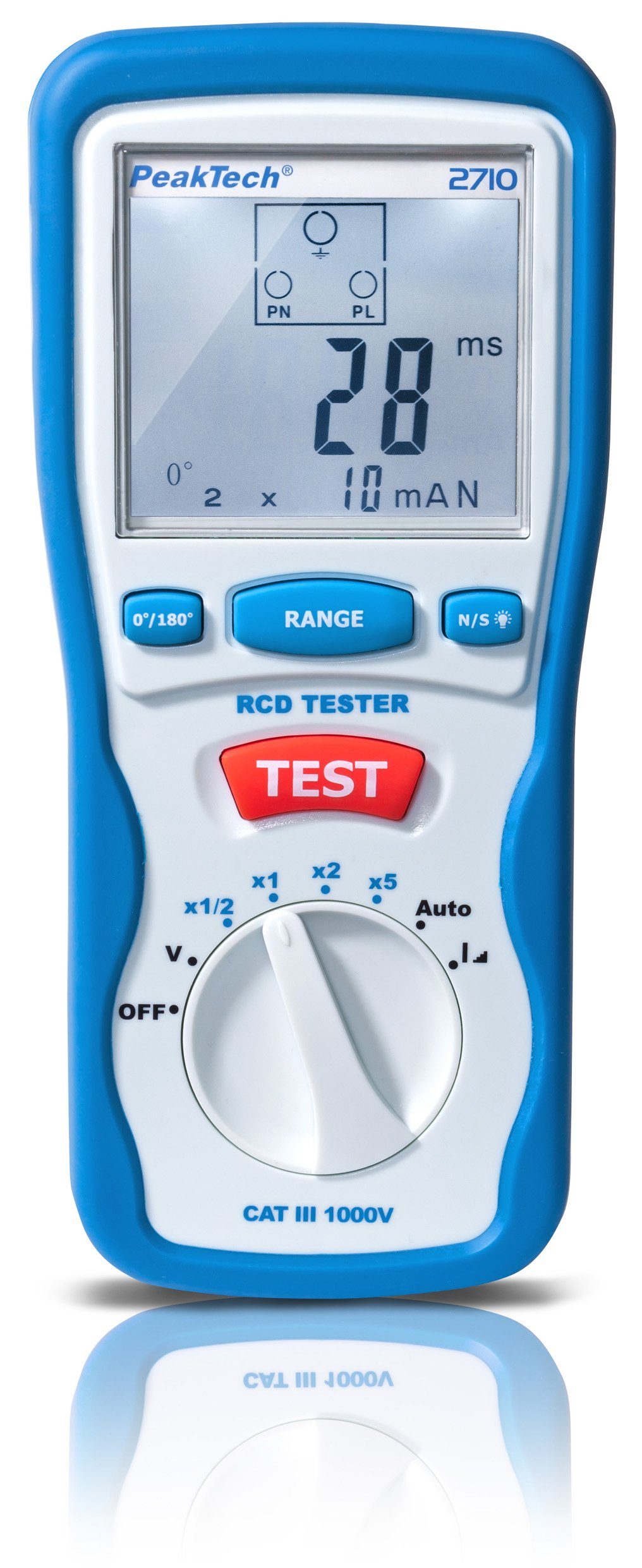 (1 P 2710: Auslösecharakteristik, Digitaler Tester PeakTech für PeakTech Spannungsprüfer FI St)