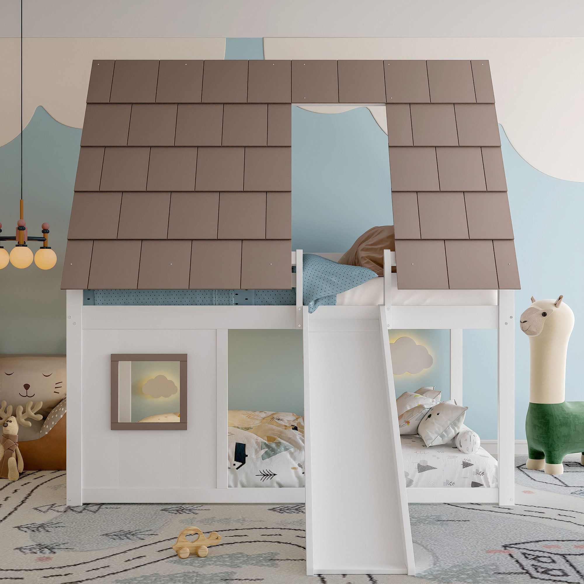 Merax Hochbett (210 x 264 x 193 cm, 1-St., Hausbett Kinderhaus Holzhaus) Et günstig online kaufen