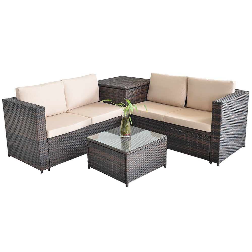 Mucola Gartenlounge-Set Polyrattan Sitzgruppe mit Auflagenbox Sitzgarnitur günstig online kaufen