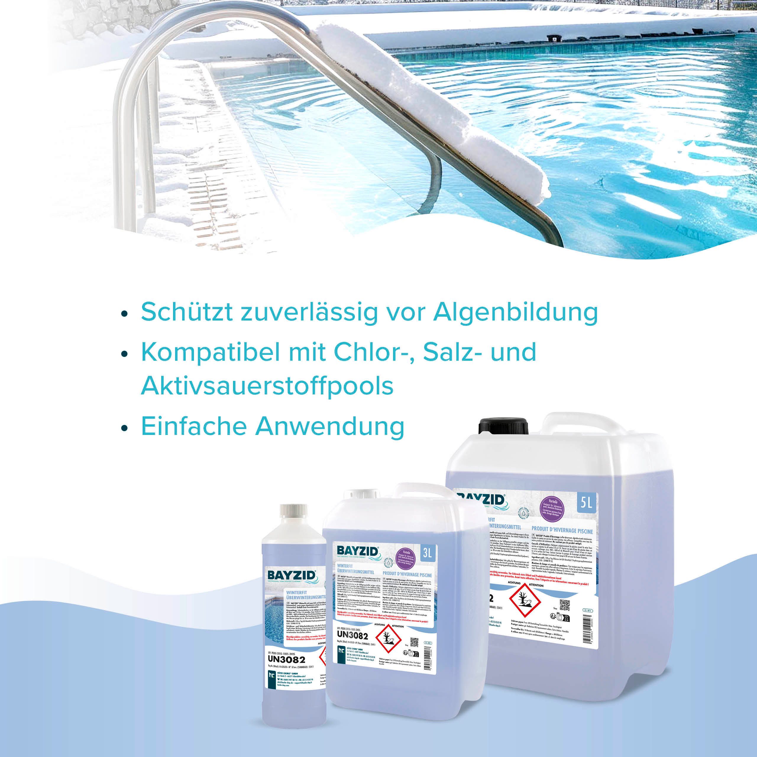 Höfer Chemie GmbH Poolpflege 3x 1 L BAYZID® Winterfit Überwinterungsmittel für Pools, Schützt das Poolwasser in der Winterpause vor Algen und Ablagerungen – Bild 4 von 5