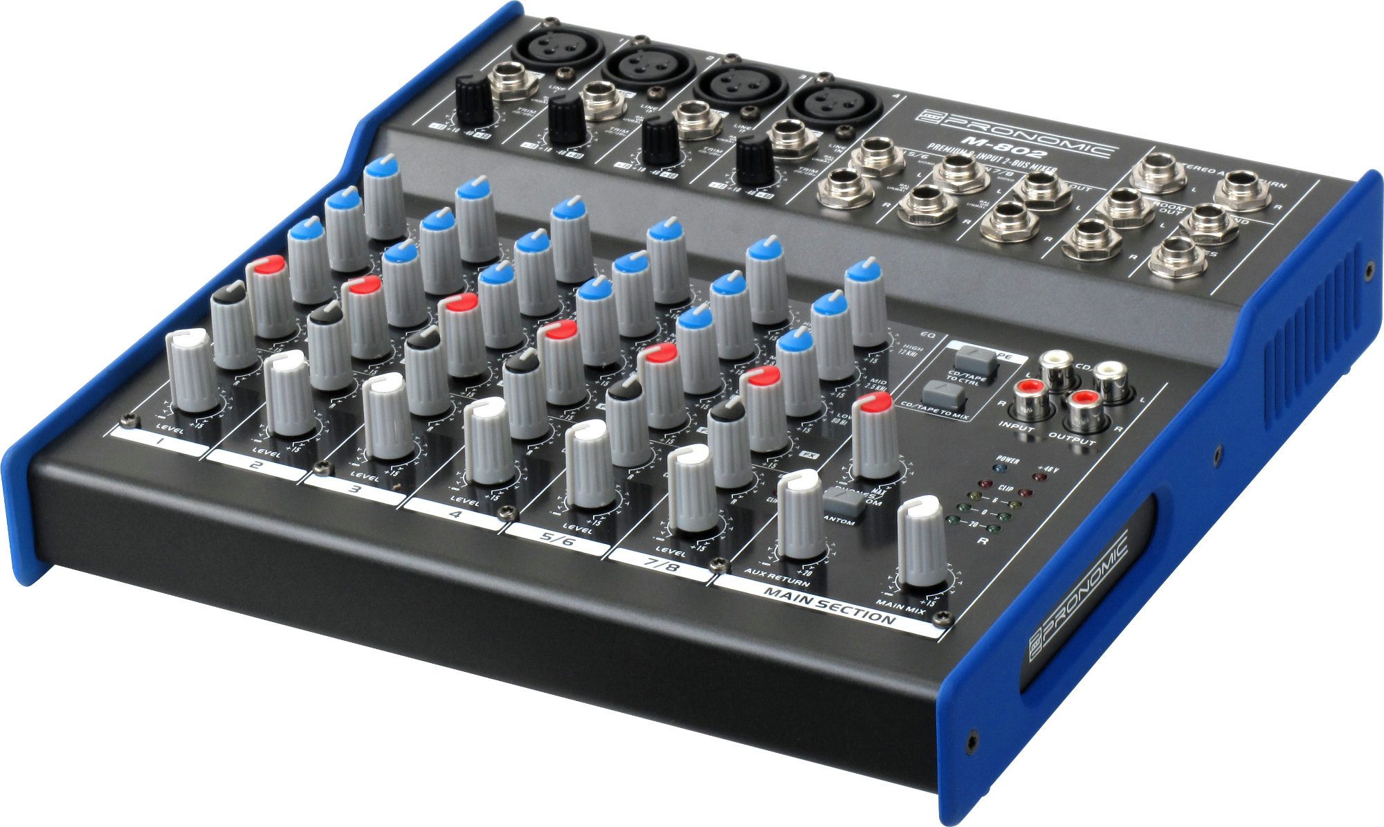 Pronomic Mischpult M-802 8-Kanal-Mischpult, mit 4 Mono-Kanäle XLR/Klinke, 2-Stereo Kanäle, 3-Band-EQ
