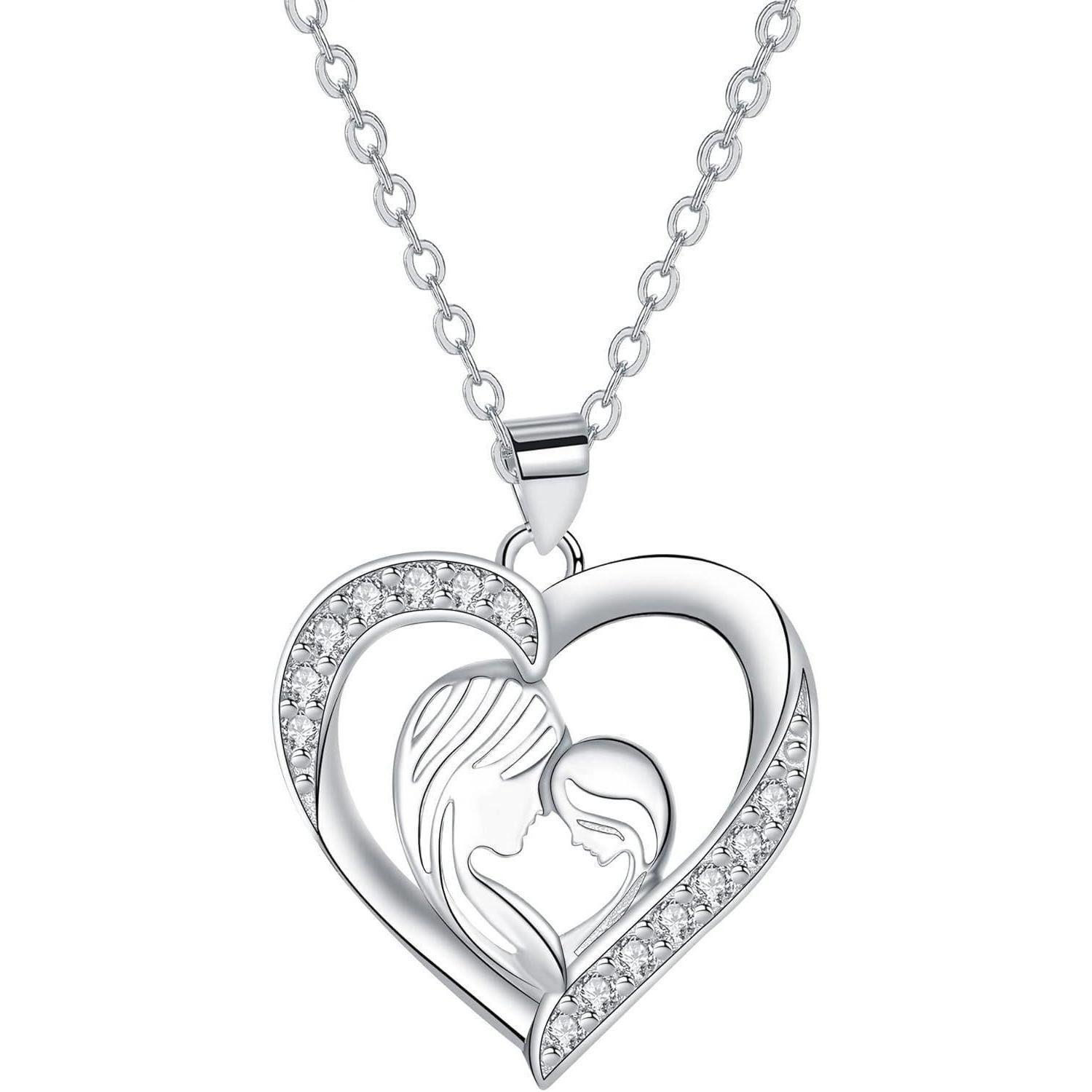 Herzkette Halskette 925 Sterling Silber Herz Anhänger Mutter und Tochter Kette