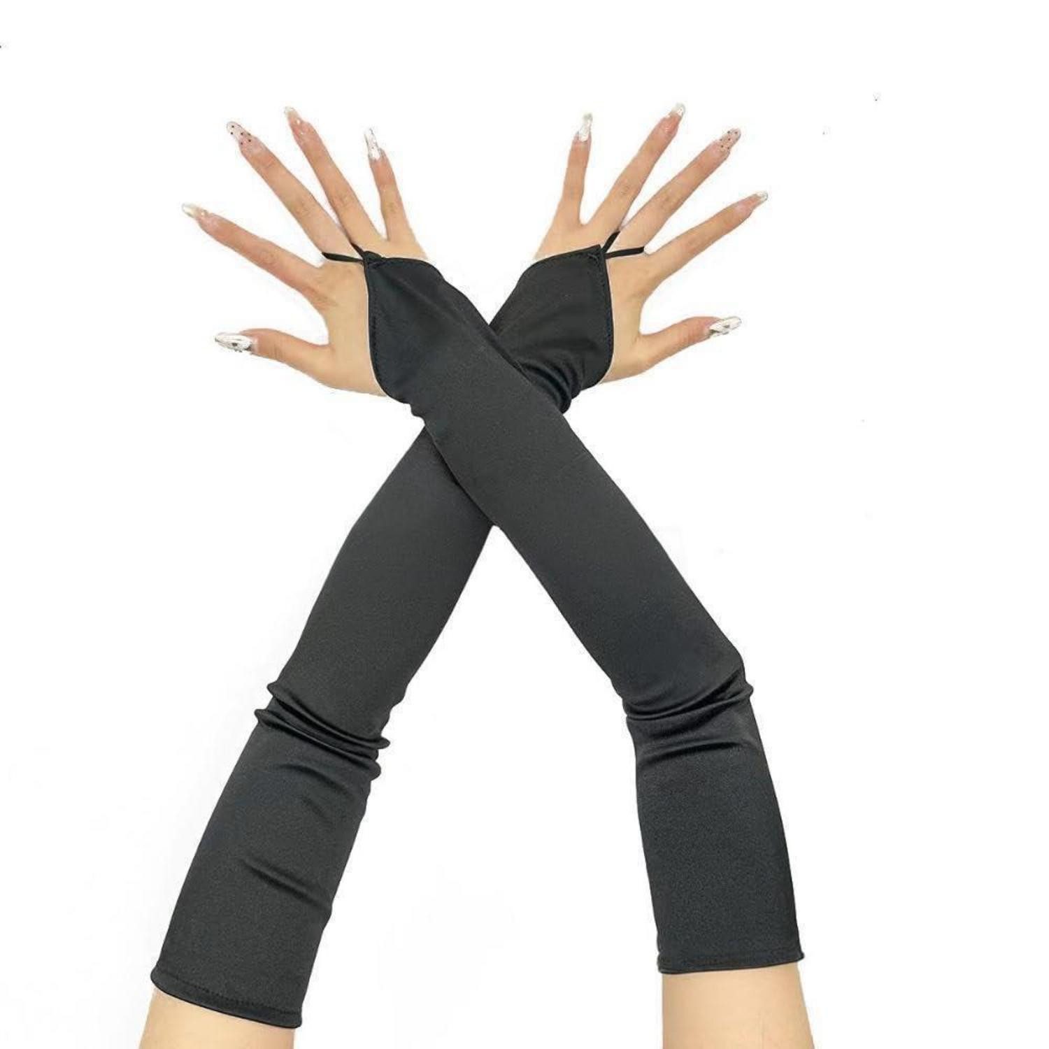 LuxusKollektion Kostüm Damen Abendhandschuhe Schwarz Satinklassisch