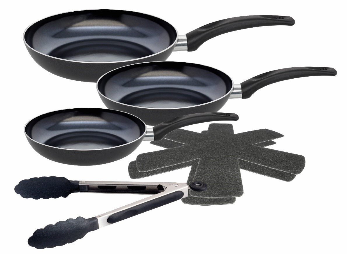 Elo - Meine Küche Pfannen-Set Prima Cucina 6 teilig, Aluminium (Set, 6-tlg., 1x Bratpfanne Ø 20/24/28 cm, 1x Grillzange, 2x Stapelschutz), Induktion – Bild 2 von 5