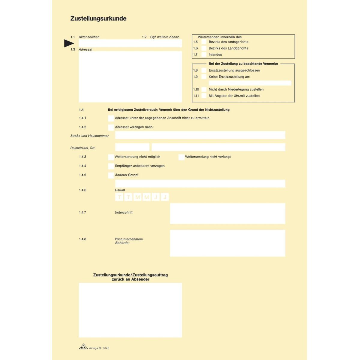 RNK Verlag Formularblock Zustellungsurkunde 2 Seiten DIN A4 80g/qm.