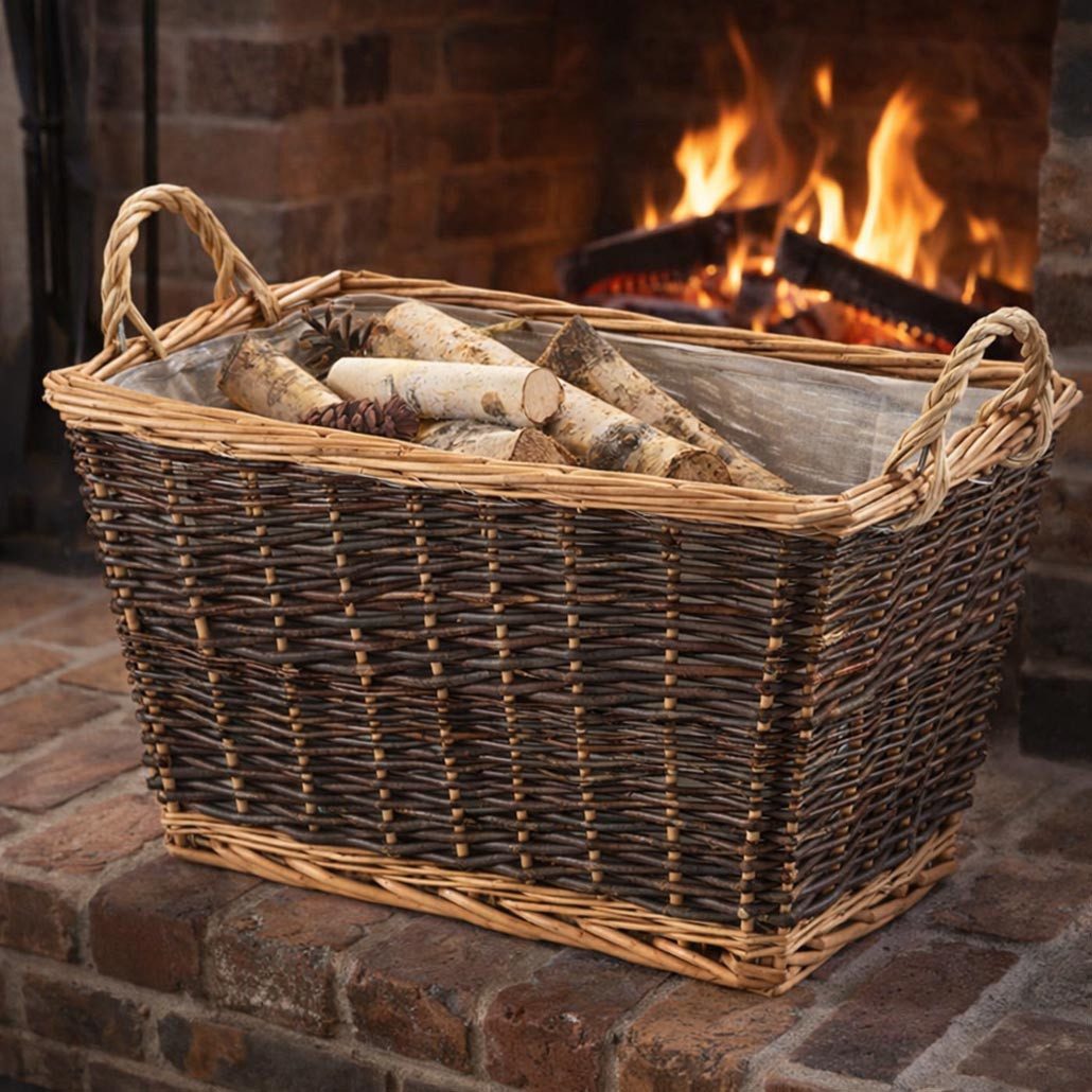 Kobolo Kaminholzkorb Holztrage Holzkorb für Kaminholz Weide mit Leinenstoff und Henkel, (Einzelstück, 1 St., 1 Stück)