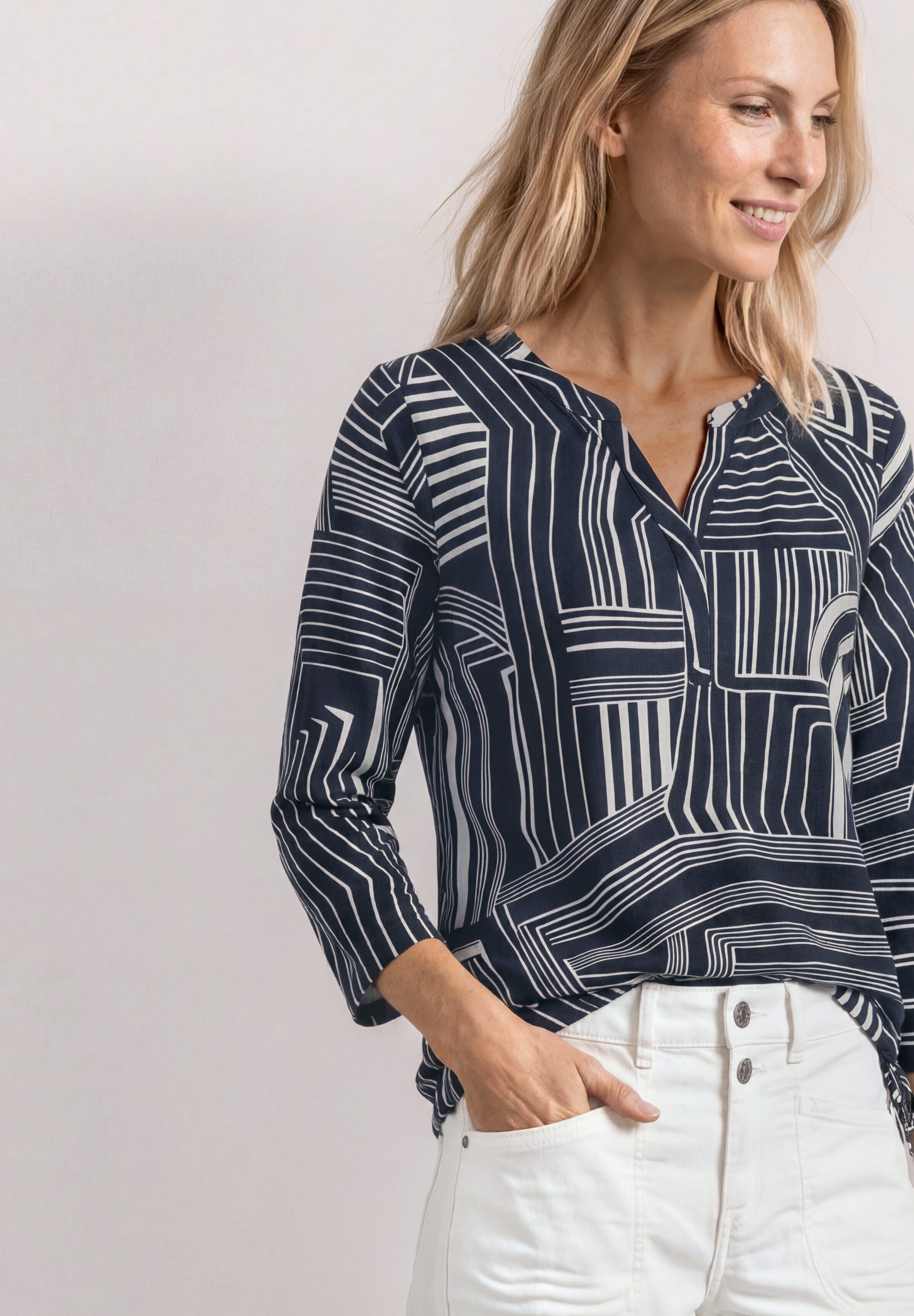 STREET ONE 3/4-Arm-Shirt Sommershirt mit Split Neck und Print