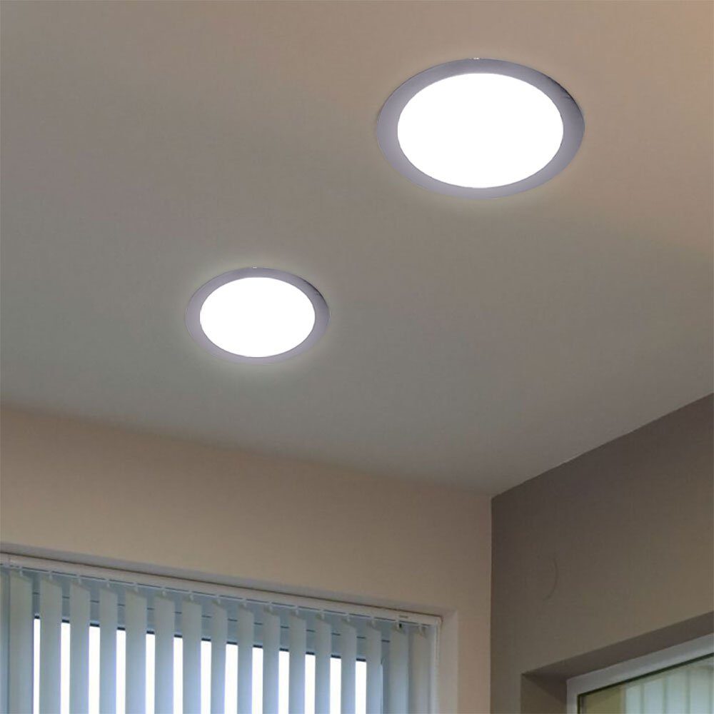 etc-shop LED Einbaustrahler, LED-Leuchtmittel fest verbaut, Warmweiß, 2er Set LED Einbau Leuchte Chrom Flur Strahler rund Küchen