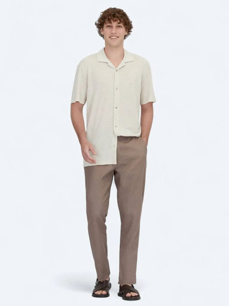 KİP Langarmhemd Beige gemustertes Strick-Casual-Leinenhemd