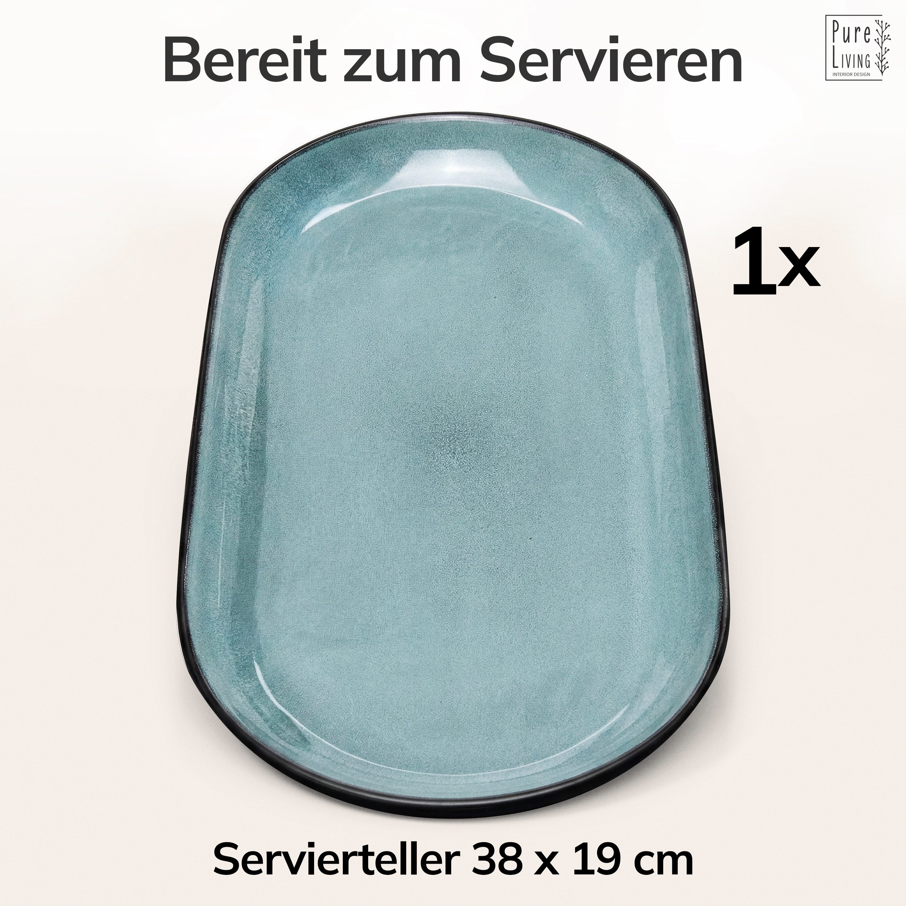 PURE LIVING INTERIOR DESIGN Geschirr-Set Ibiza Servierplatte, oval, Steingut, Petrol (1-tlg), 1 Personen, Steingut – Bild 5 von 5