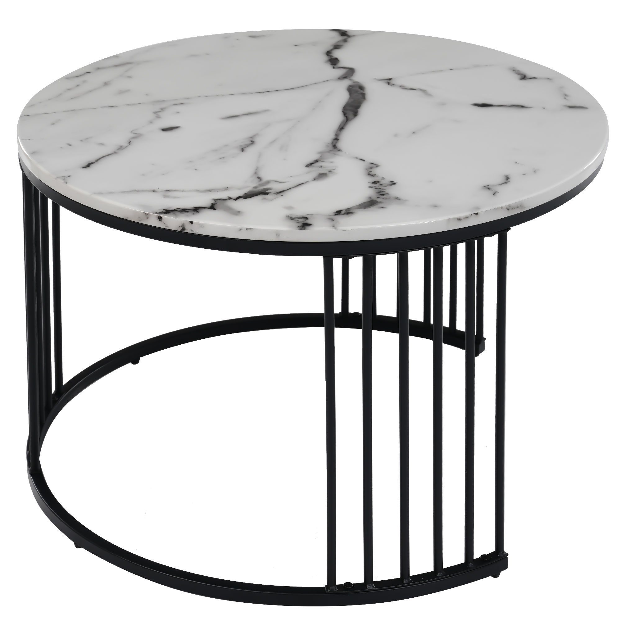 Wohnzimmertisch Satztisch, Weiß/Schwarz Marmoroptik, mit (2-St), schwarz rund | Merax in mit Beistelltisch Beistelltisch Metallrahmen Metallrahmen Couchtisch Schwarz |
