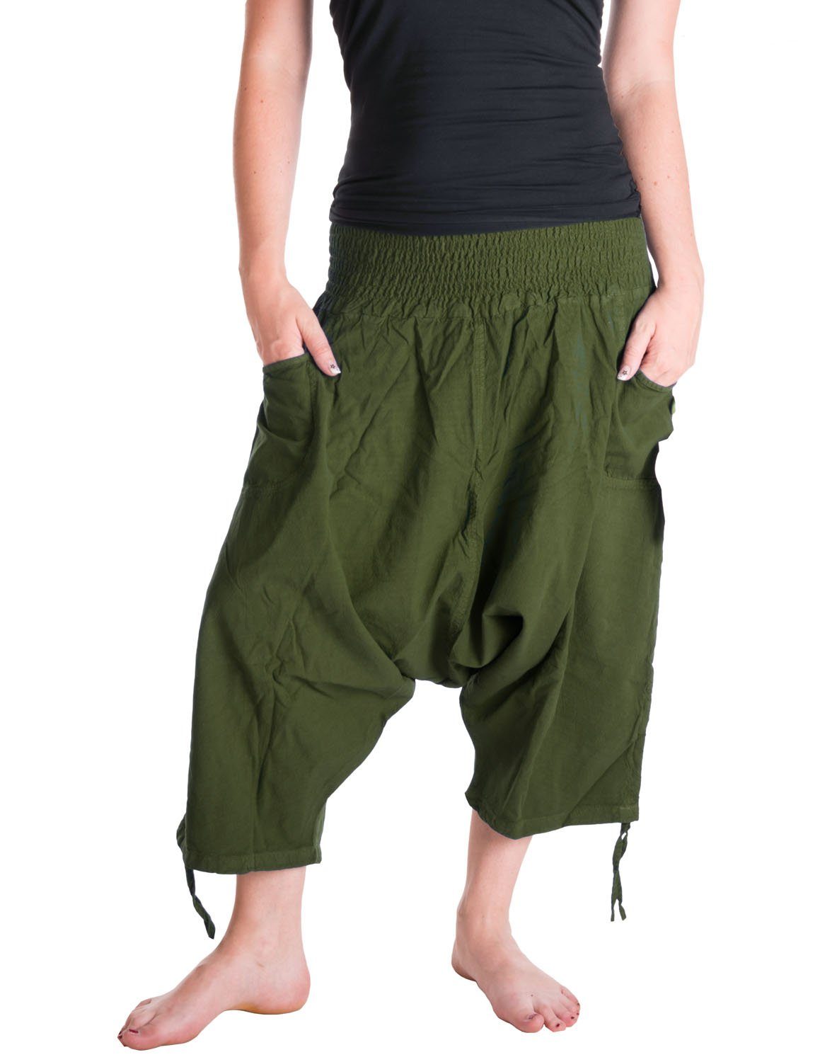 Vishes Haremshose Extra Weite Hose Weites Bein Schlupfhose dehnbund Haremshose, Flatterhose, Goa Style olive