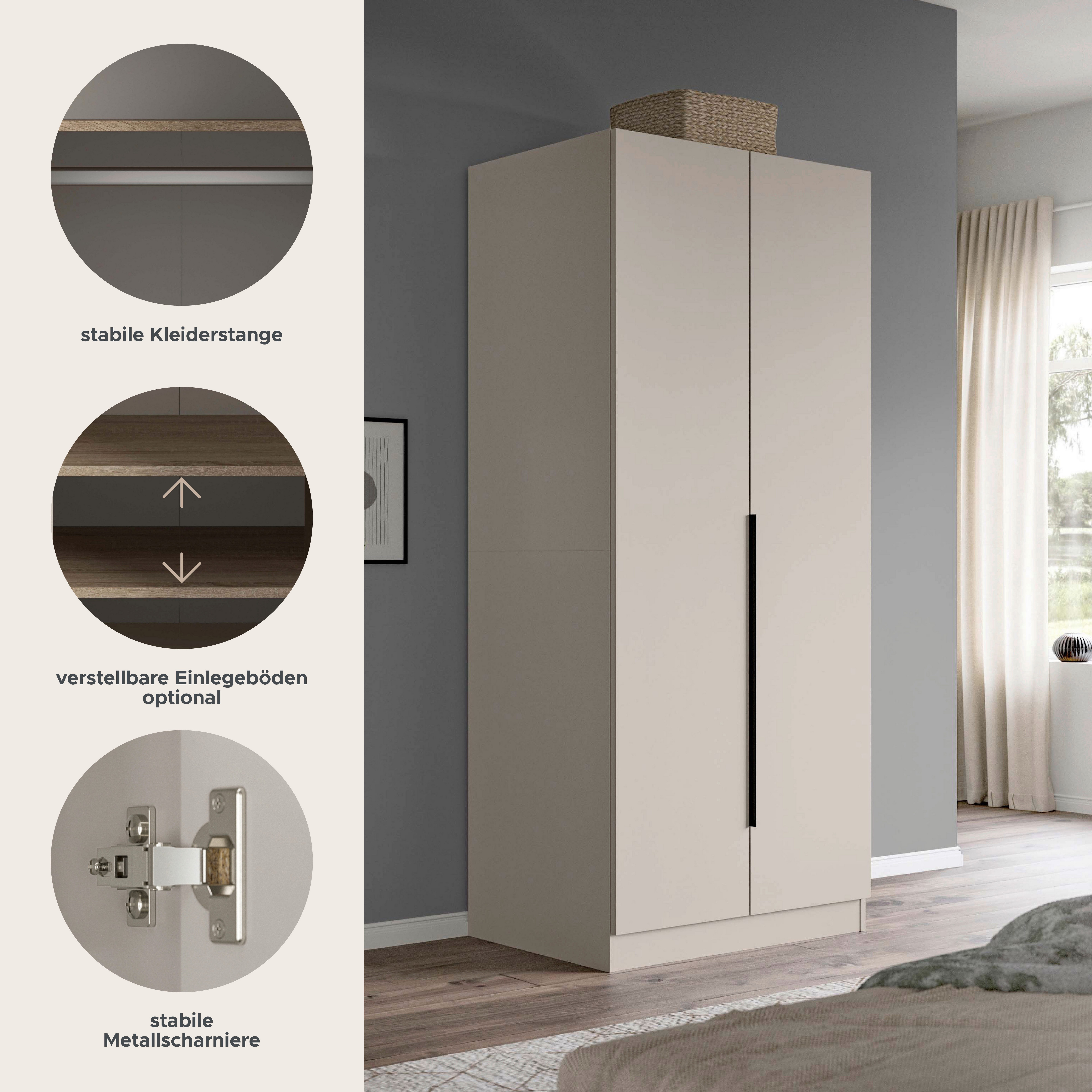 Home affaire Kleiderschrank Skarde Schlafzimmerschrank, Garderobe, Schrank (Otto Bestseller Garderobe Schlafzimmerschrank) Breite: 80 cm, kashmir, Kleiderstange