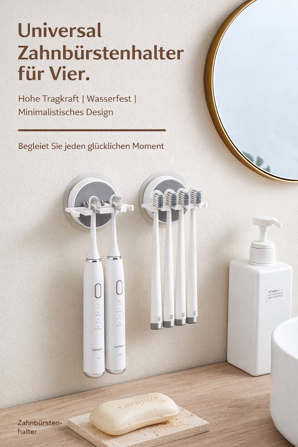 Creliv Zahnbürstenhalter Selbstklebend 2er Set – Wandhalter ohne Bohren, WC-Deckelheber GRATIS, (2-St)