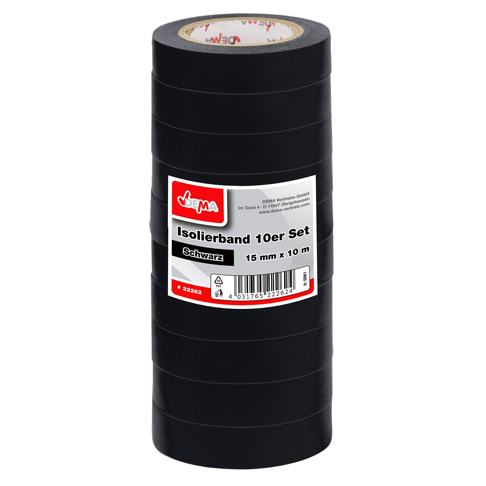 DEMA Isolierband Isolierband 10er Set Schwarz 15 mm x 10 m (10-St)