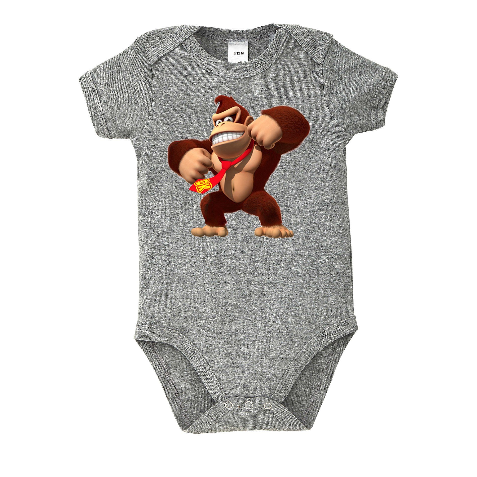 Blondie & Brownie Strampler Kinder Baby Donkey Kong Gorilla Affe Nintendo mit Druckknopf Grau