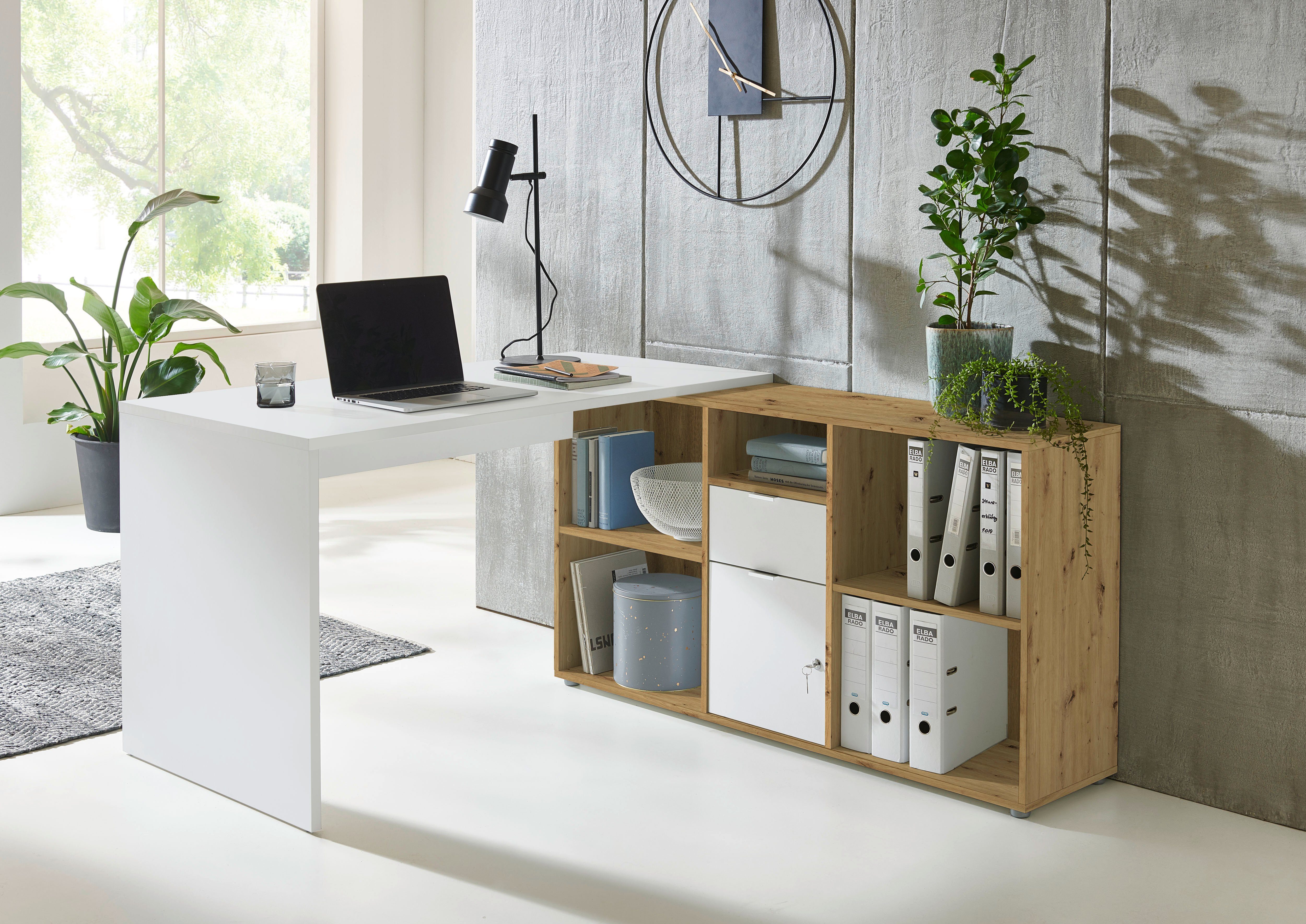 Computertisch, in Lena Made (mit Möbel BMG Winkelschreibtisch, Eckschreibtisch Tür, Homeoffice, abschließbarer Bürotisch), Germany
