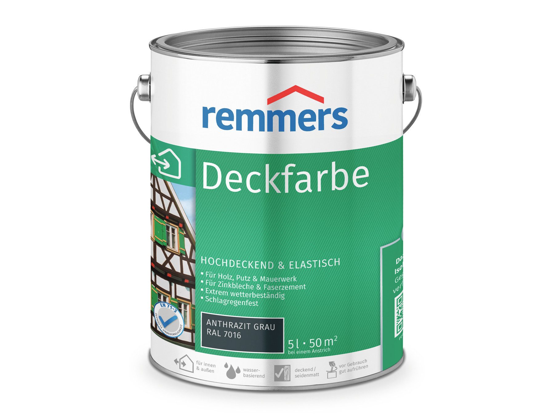 Remmers Wetterschutzfarbe Deckfarbe anthrazitgrau (RAL 7016) 5 Liter, für viele Untergründe, hochdeckend, wetterfest