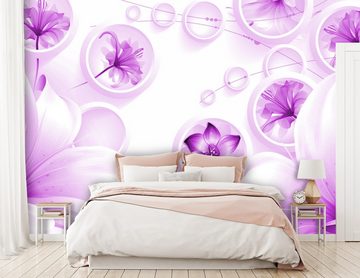 wandmotiv24 Fototapete violett 3D Kreise Abstrakt Ornamente, glatt, Wandtapete, Motivtapete, matt, Vliestapete
