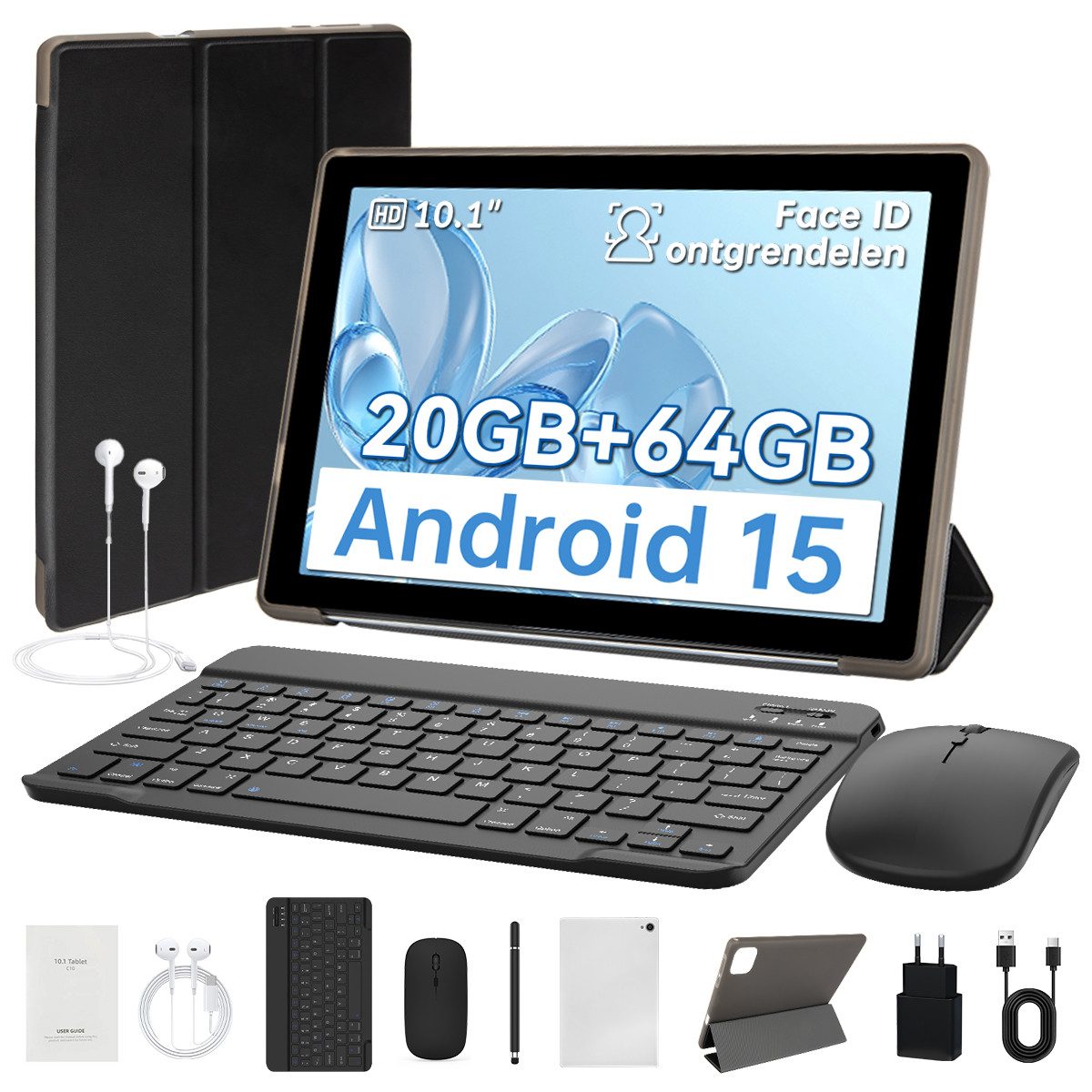 BUFO 10 Zoll Android 64 GB, 1280x800 HD IPS, mit Tastatur & Stift Set Tablet (10", 64 GB, Android, Android 15, mit Tastatur/Stift/Maus/Schutzhülle, Widevine L1)