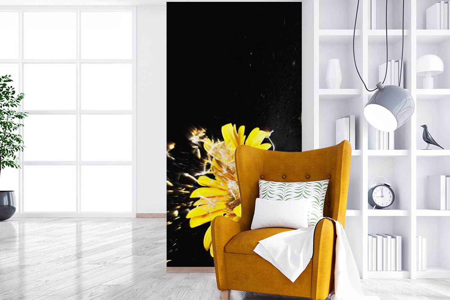 St), Fototapete Matt, Eine für Hintergrund Vliestapete auf Schlafzimmer Wohnzimmer Gerbera-Blüte Küche, schwarzem orangefarbene bedruckt, abgebildet, Fototapete MuchoWow (2