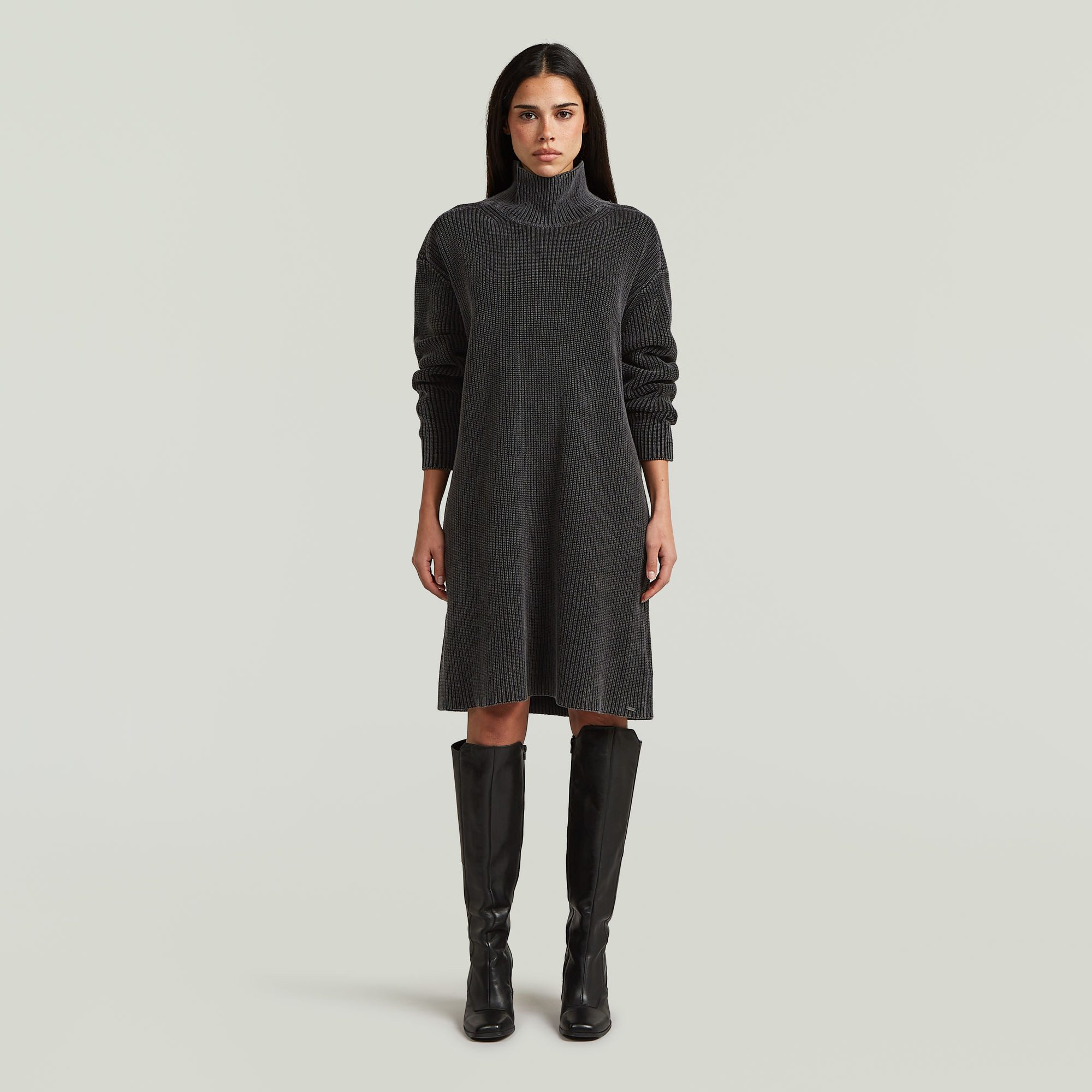 G-STAR Strickkleid Washed Dress ls wmn mit Stehkragen, Loose Fit – Bild 3 von 5