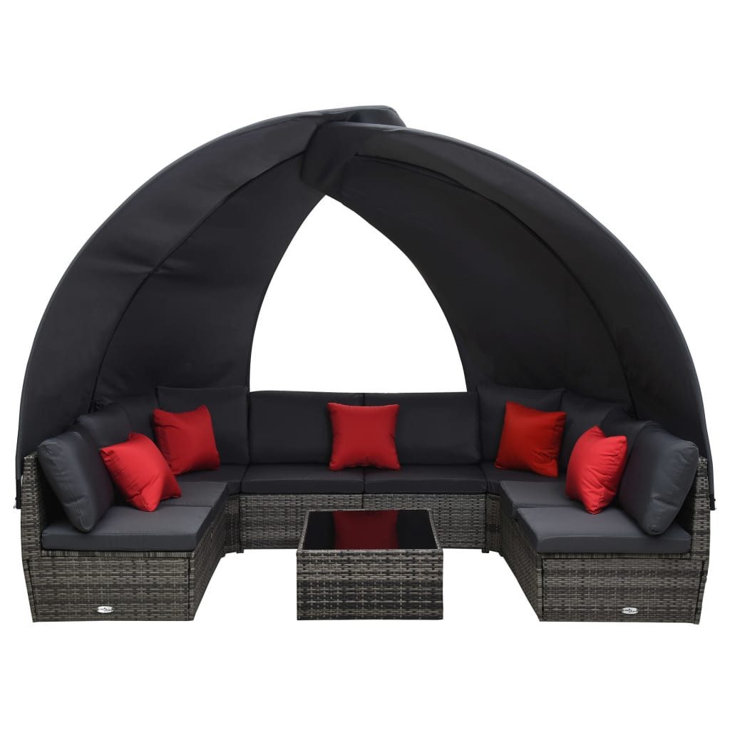 vidaXL Gartenlounge-Set 9-tlg. Garten-Lounge-Set mit Sonnendach Poly Rattan Anthrazit, (9-tlg)
