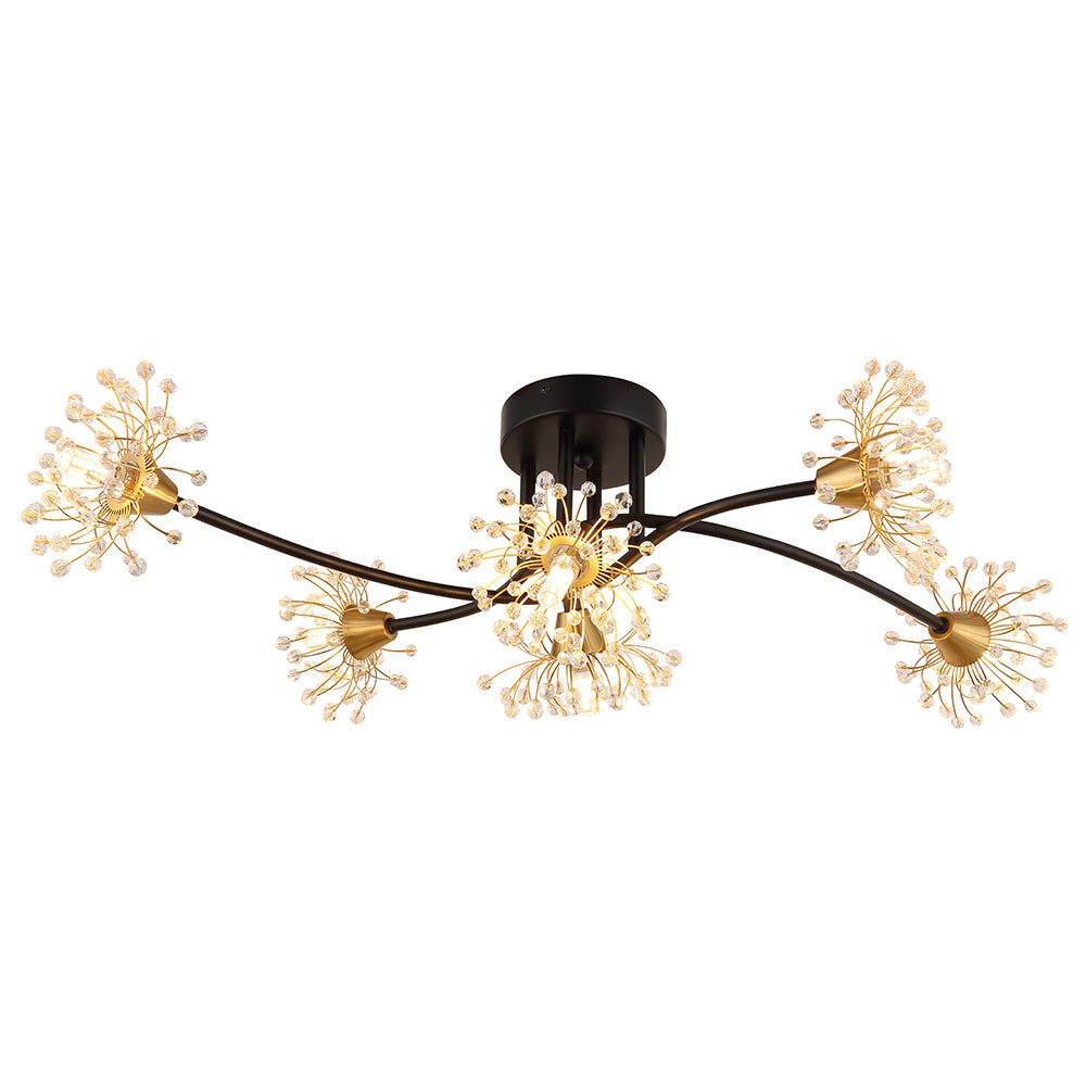 GLOBO LIGHTING LED Deckenleuchte, Leuchtmittel inklusive, Warmweiß, LED Deckenleuchte Kristalle Deckenlampe 6-flammig Schwarz matt L 74 cm