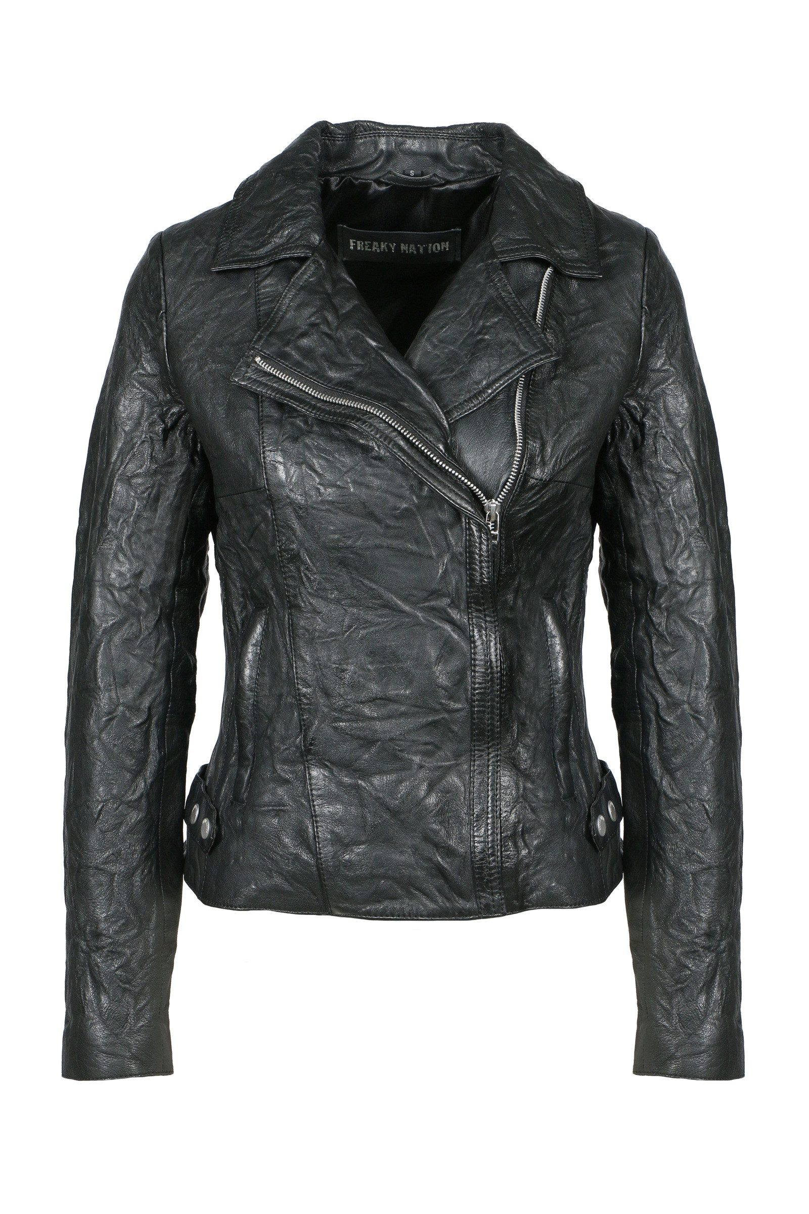 Freaky Nation Lederjacke Crinkled Leather Biker Jacket