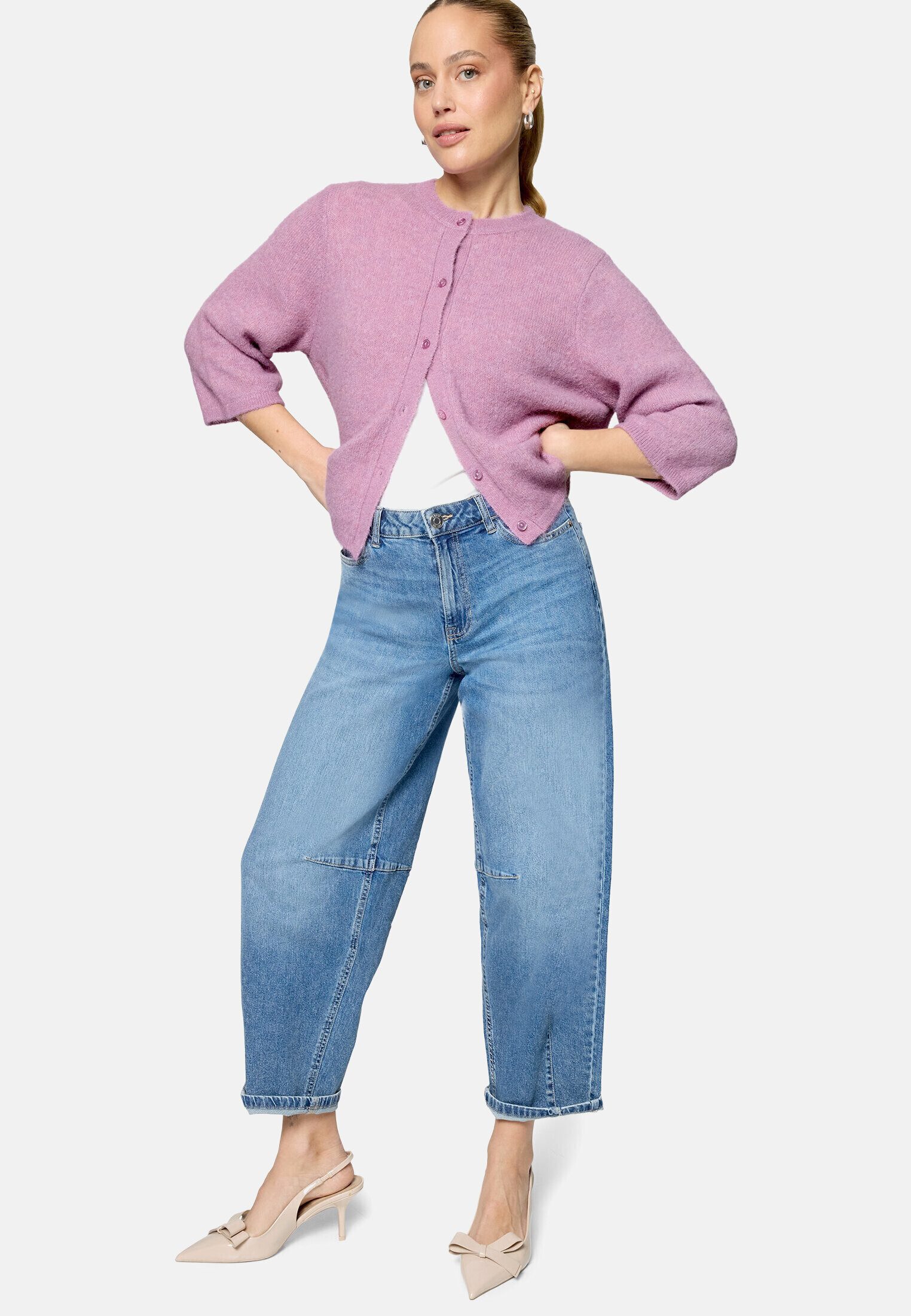 Zero Strickjacke Damen 3/4 Arm und Knöpfe (1-tlg) Knopfleiste