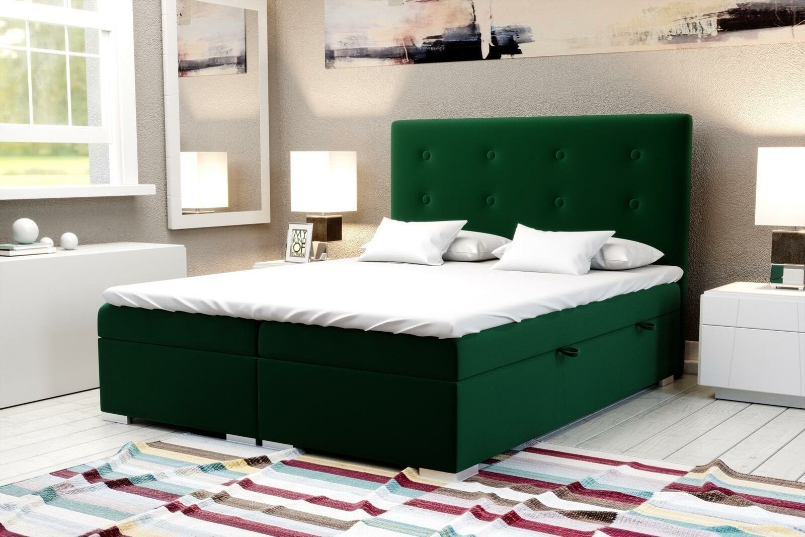JVmoebel Bett, Boxspring Bett Doppel Bett Textil Luxus Betten Polster Bettkasten