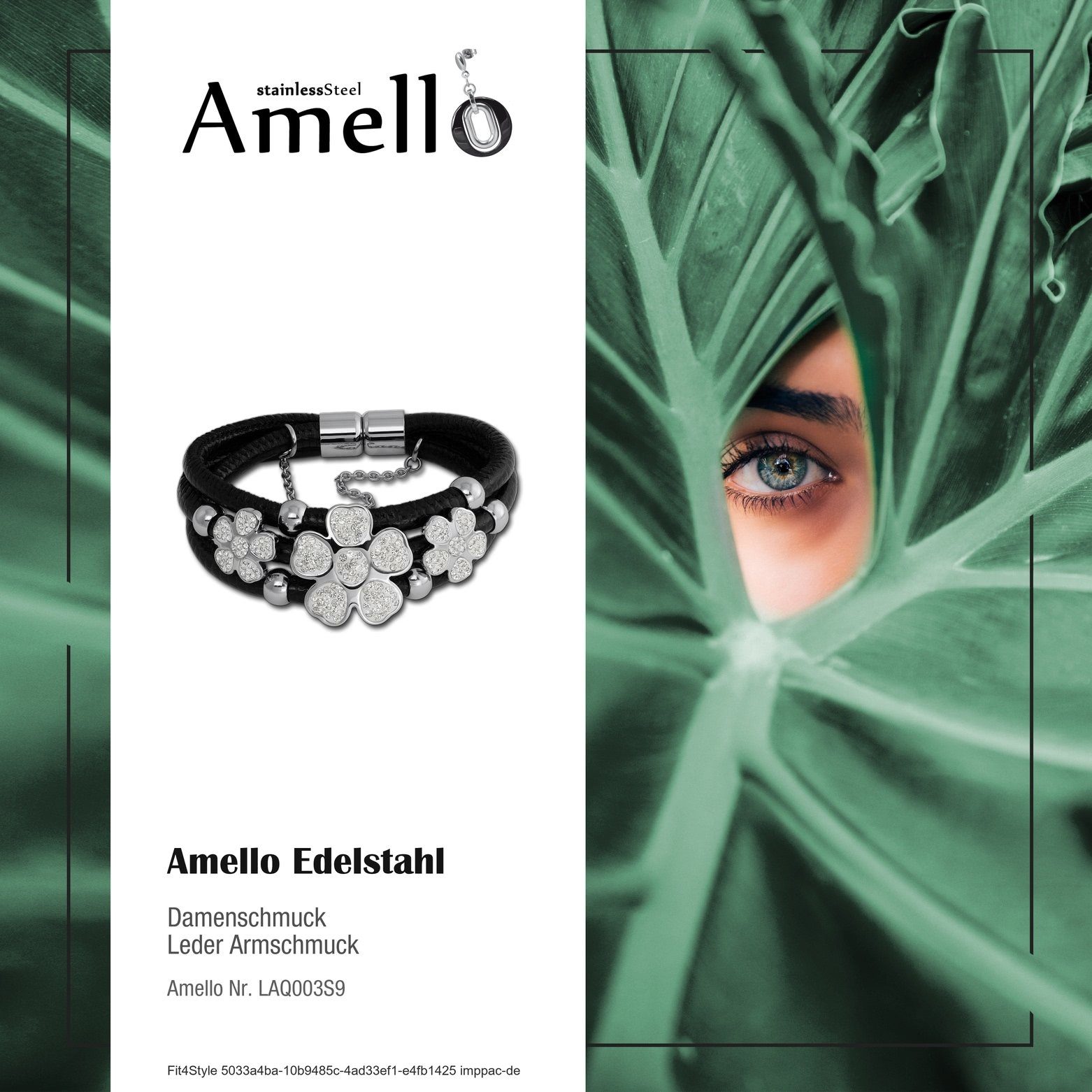 (Armband), Amello schwarz, Damen (Stainless Blüte Zirkonia Edelstahlarmband schwarz Amello Edelstahl sil Armband Steel), Armband (Blüte) Farbe: