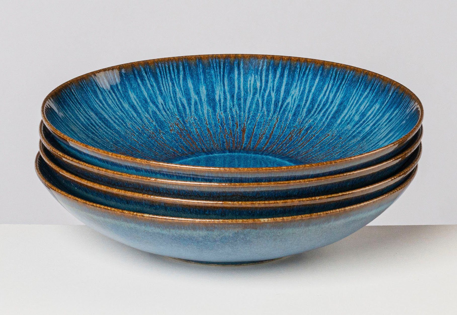 Gipfelstück Суповая тарелка Eisfall, (4 St), Scandi-Style, glänzende Reaktivglasur, jedes Stück ein Unikat