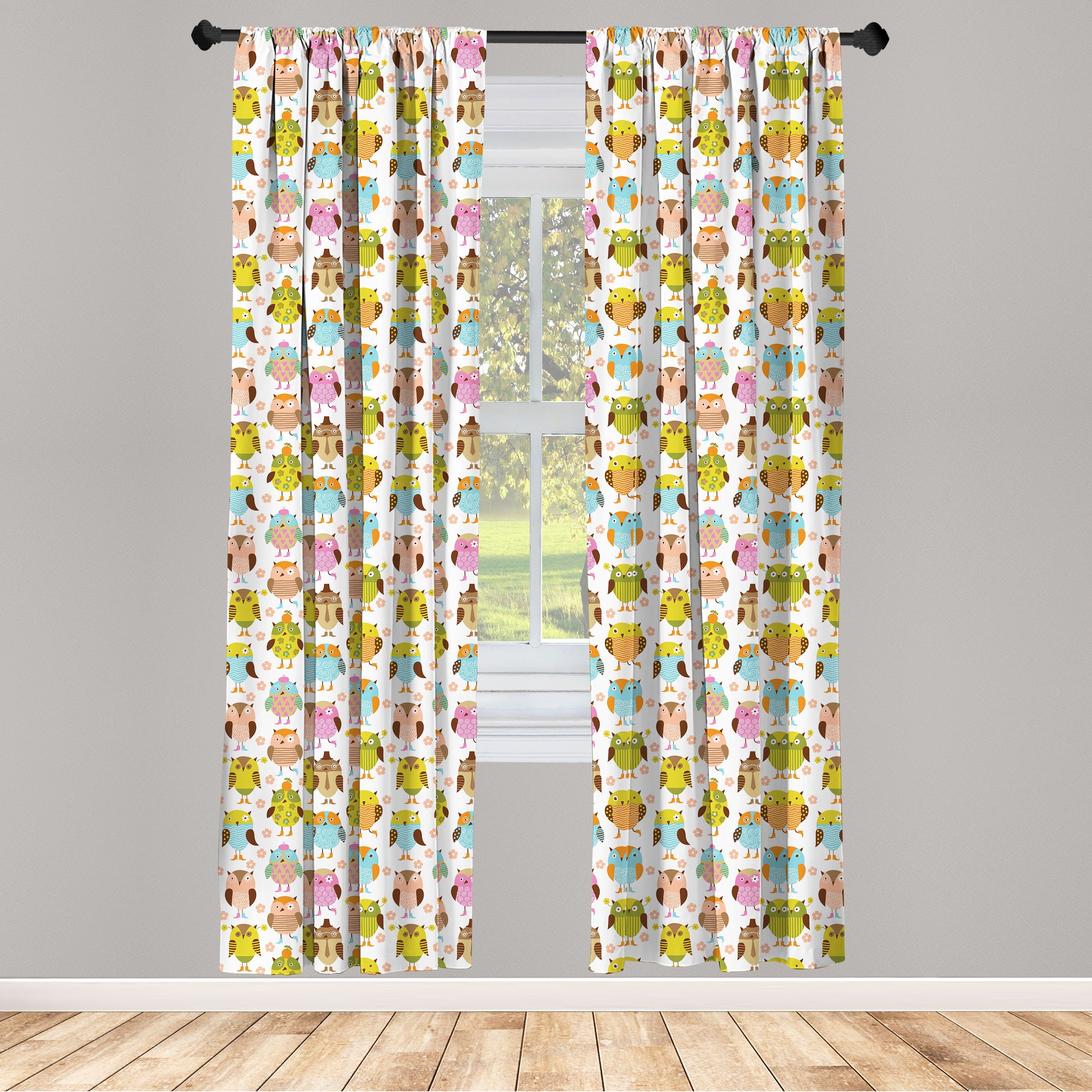 Gardine Vorhang für Wohnzimmer Schlafzimmer Dekor, Abakuhaus, Microfaser, Eulen Bunte mit Blumen
