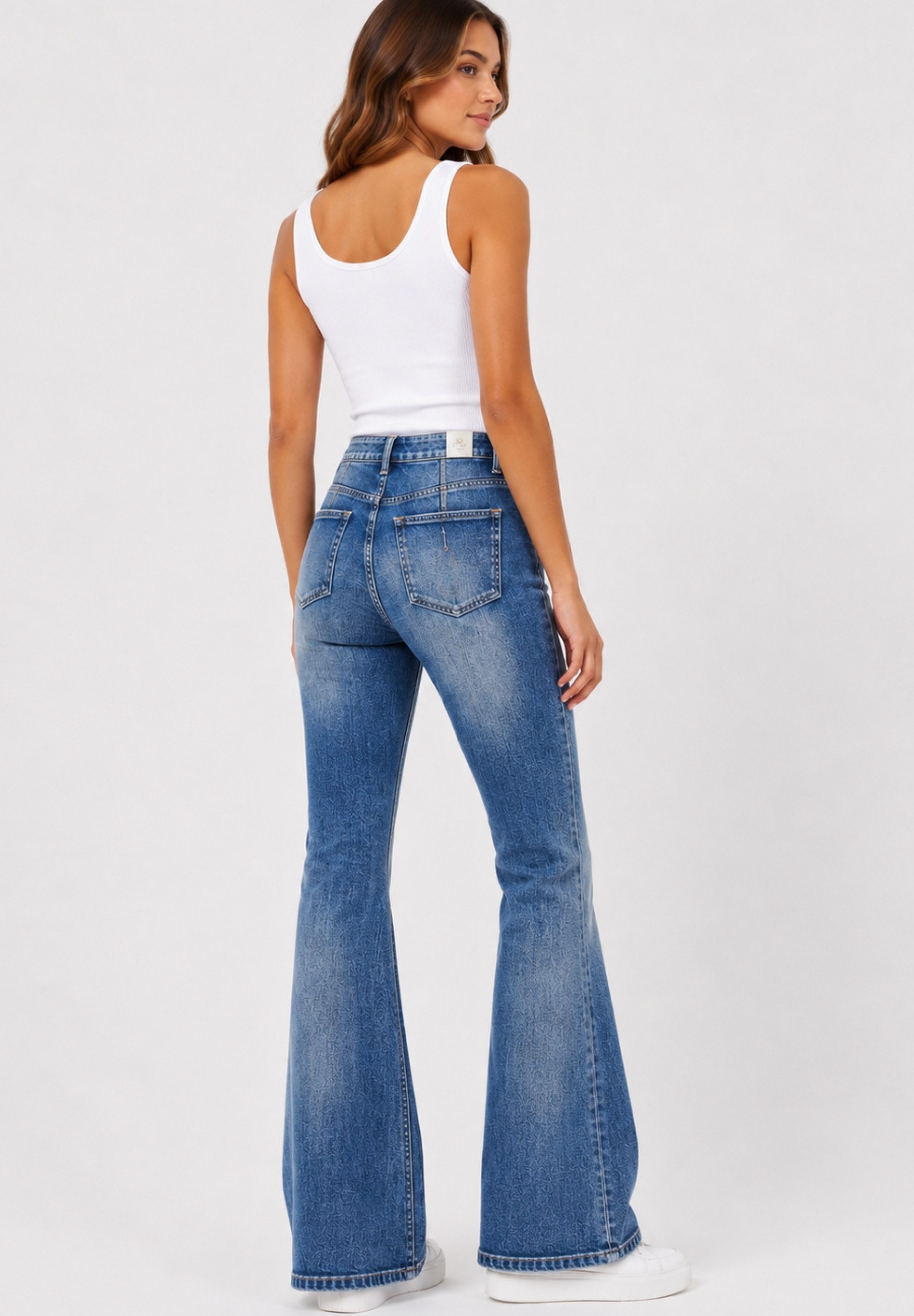 GIRL VIVI Slim-fit-Jeans Damen High-Waist Flared Jeans mit Fronttaschen und Strukturmuster
