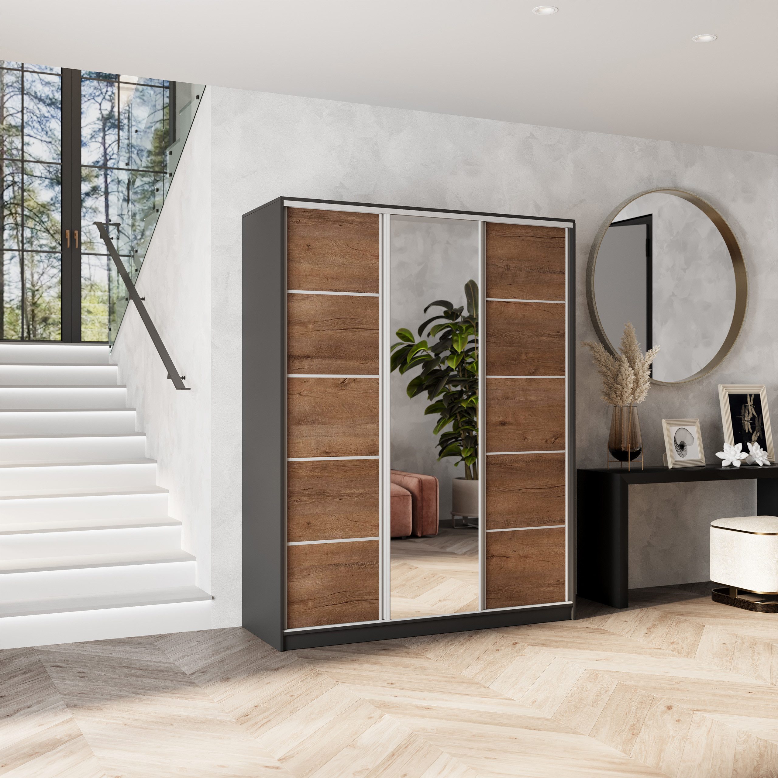 Masseno Schwebetürenschrank NATA Kleiderschrank mit Spiegel günstig online kaufen