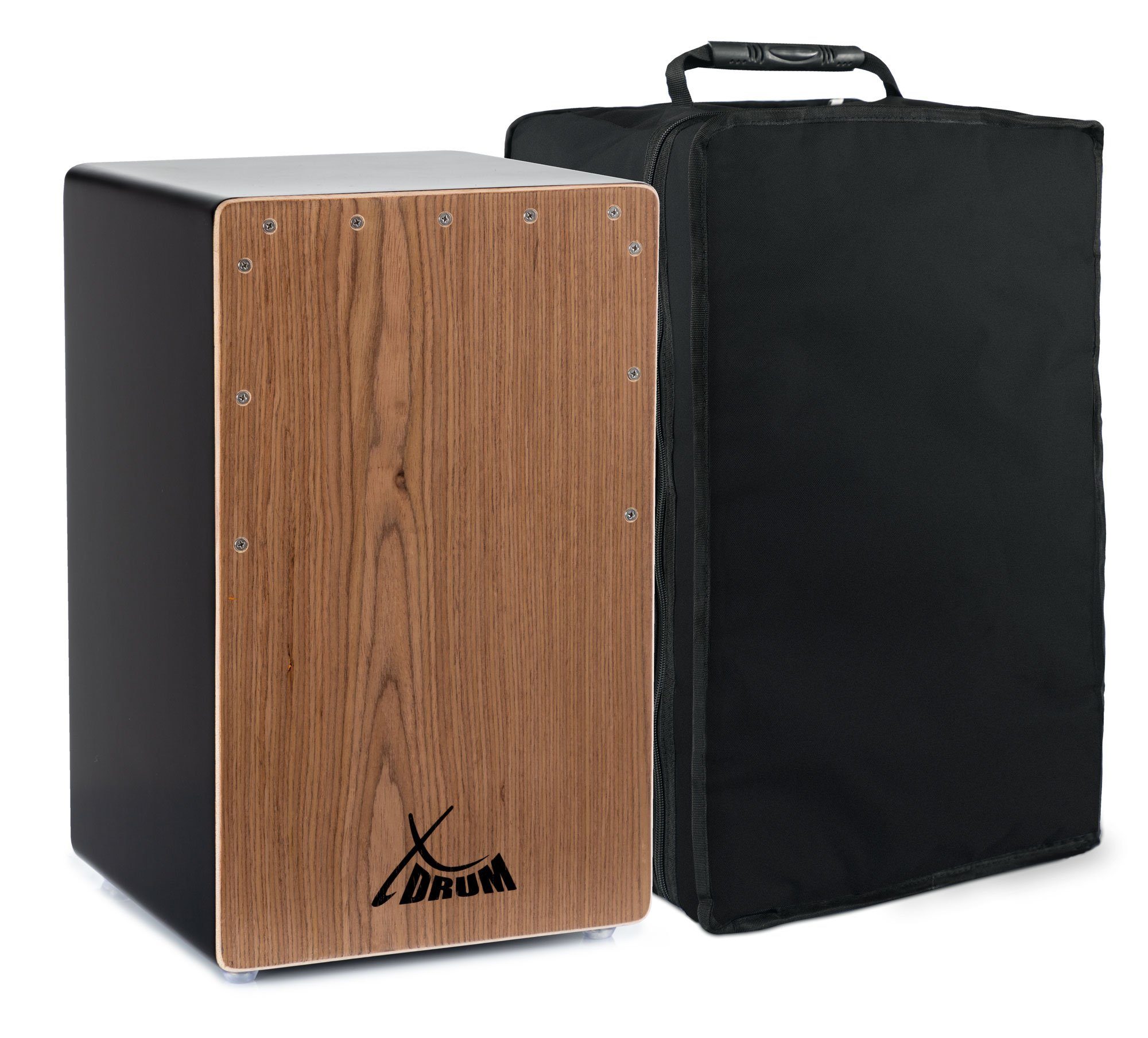XDrum Cajon "El Bajo" Bass Port Black / Walnut,Trommelkiste, Inkl. Tragetasche, Durchsetzungsstarker Bass & Snare Teppich