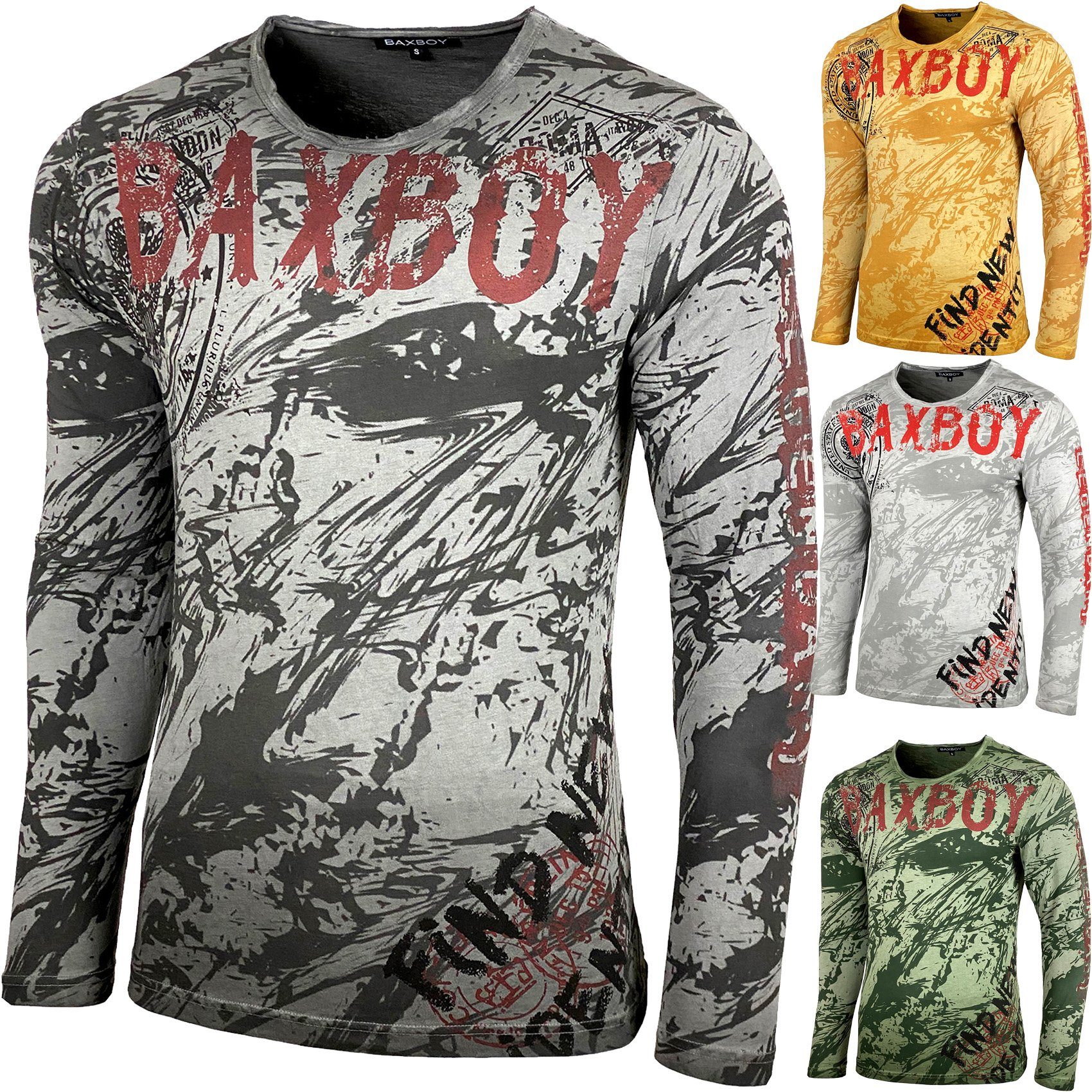 Baxboy Longshirt Baxboy Herren Longsleeve B-701 Moderner Khaki Langarmshirt Männer T-Shirt