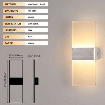 LETGOSPT LED Wandleuchte 12W Modern Wandleuchte Innen LED Wandlampe aus Acryl Mit Fernbedienug, LED fest integriert, Kaltweiß/Naturweiß/Warmweiß, Wandleuchten für Wohnzimmer / Schlafzimmer / Treppenhaus / Flur