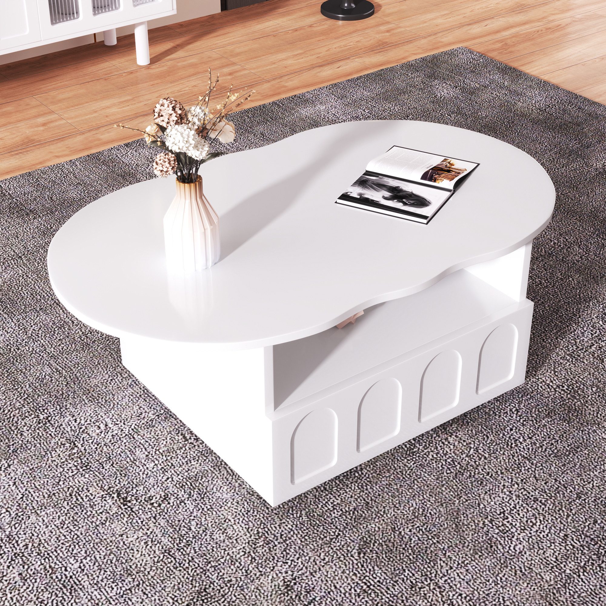 REDOM Couchtisch Wolkenform Wohnzimmertisch (Beistelltisch, 1-St., mit Push-to-Open Schublade), Deko-Tisch mit Stauraum 100*39.2*60cm