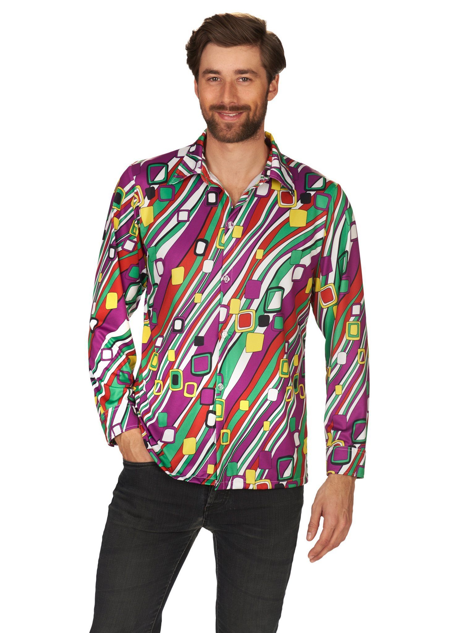 Metamorph T-Shirt 70er Hemd Stripes - Hippie Fasching Karneval Kostü Herren günstig online kaufen