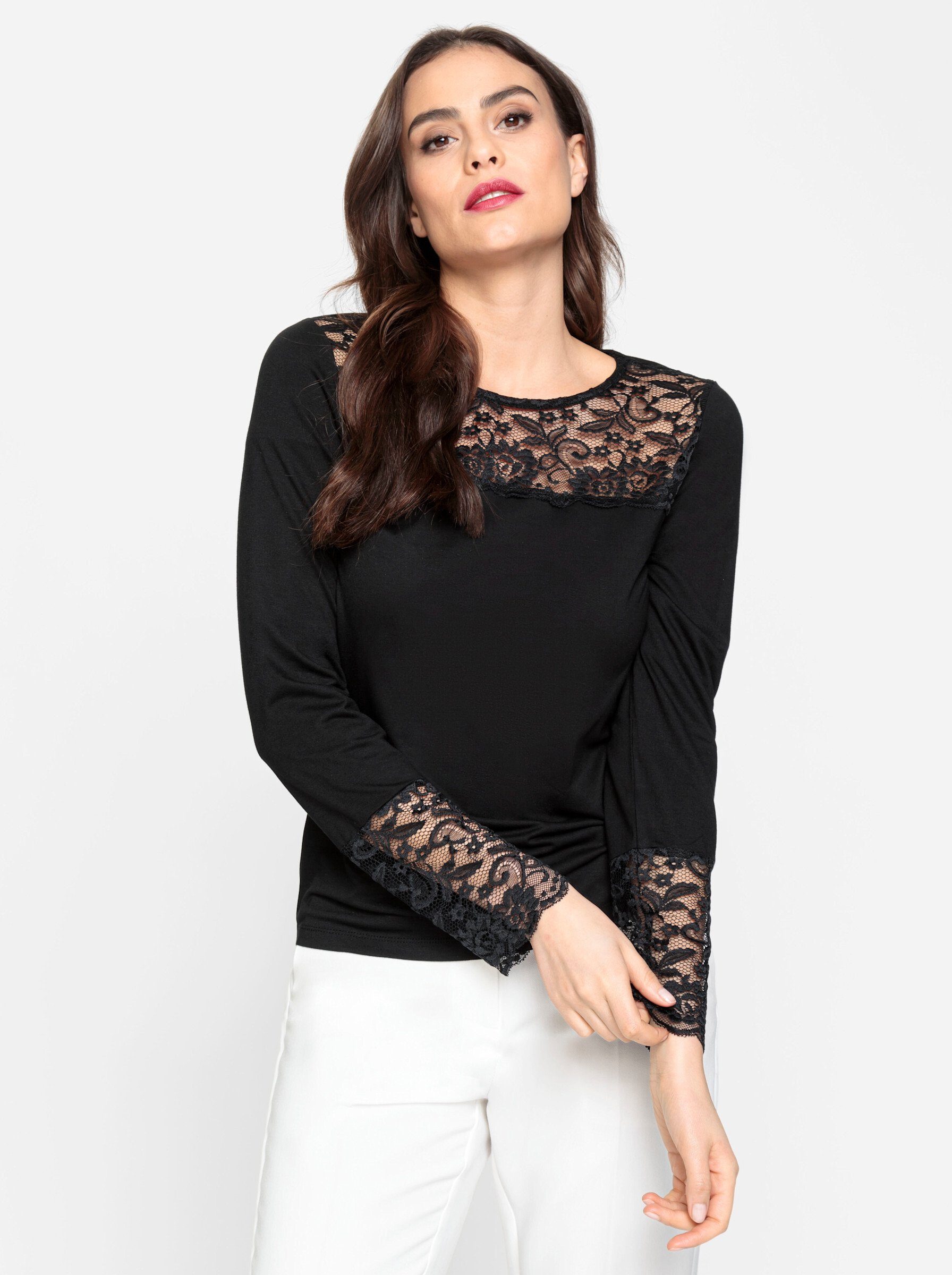 heine T-Shirt Spitzen-Shirt Langarm