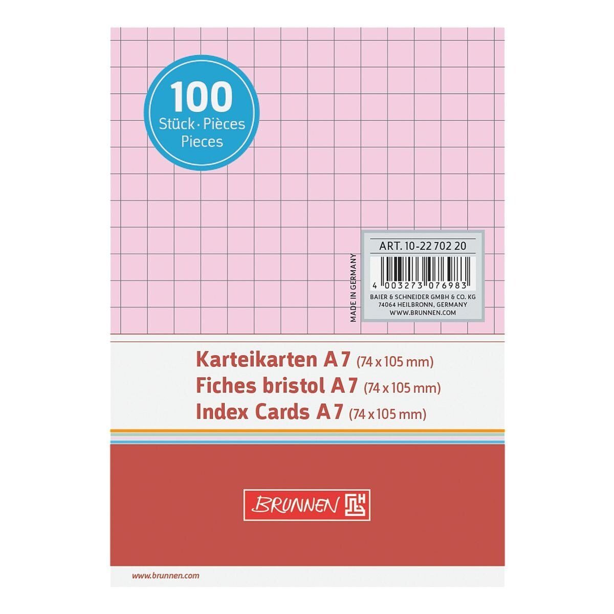 BRUNNEN Karteikarten, A7 quer, kariert