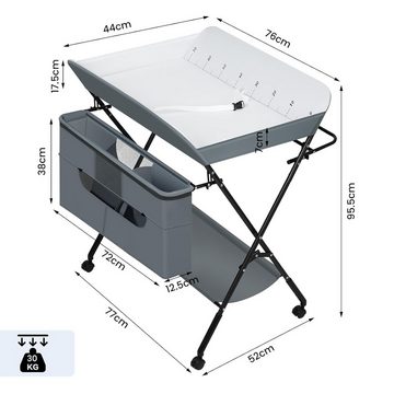 Woltu Wickeltisch (1-tlg), mobil, mit Wickelaufsatz, höhenverstellbar, aus Metall Oxfordgewebe