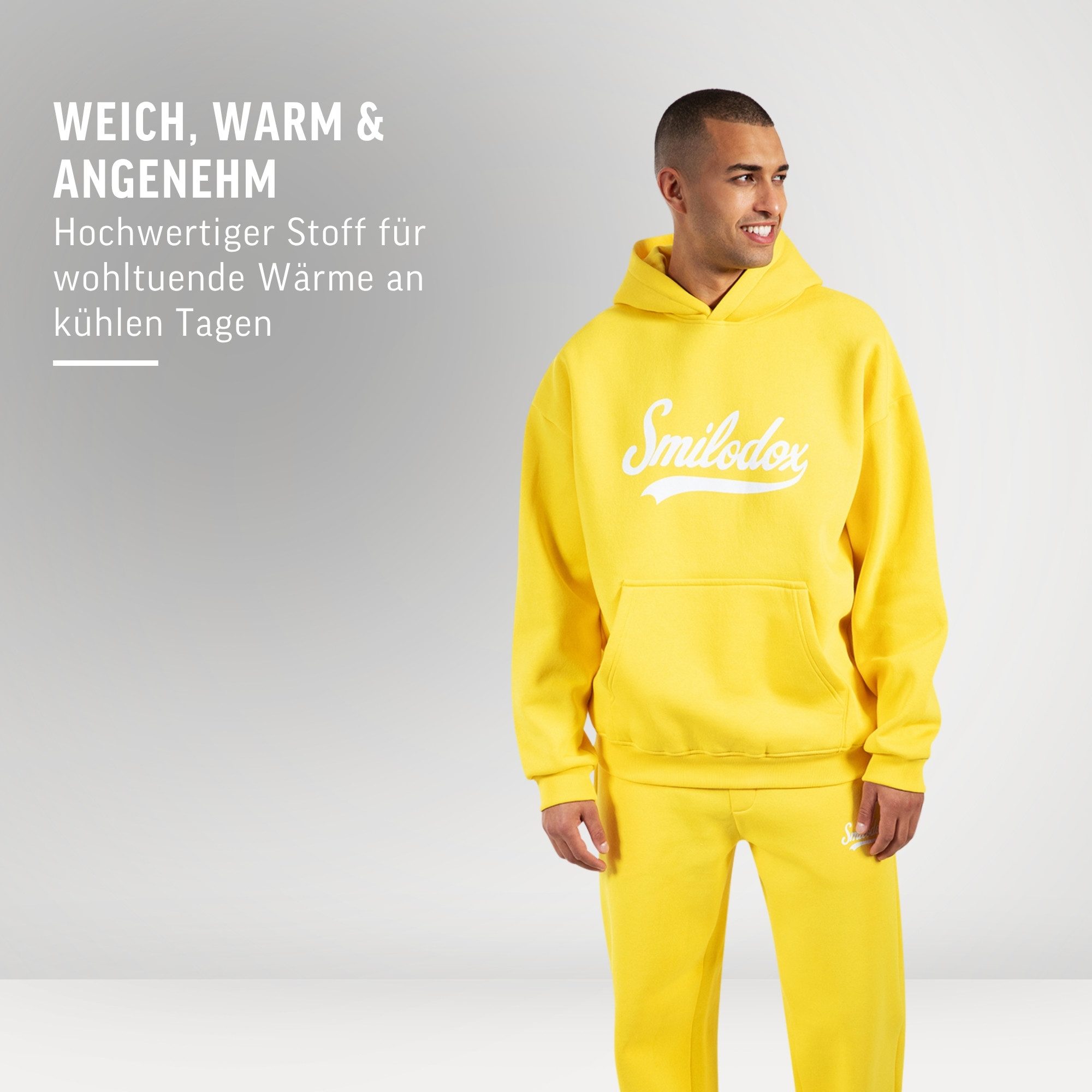 Smilodox Hoodie Lorik, Oversize Kapuzenpullover mit großem Frontprint auf der Brust weicher und flauschiger Stoff Kängurutasche Pulli Alltag Streetstyle