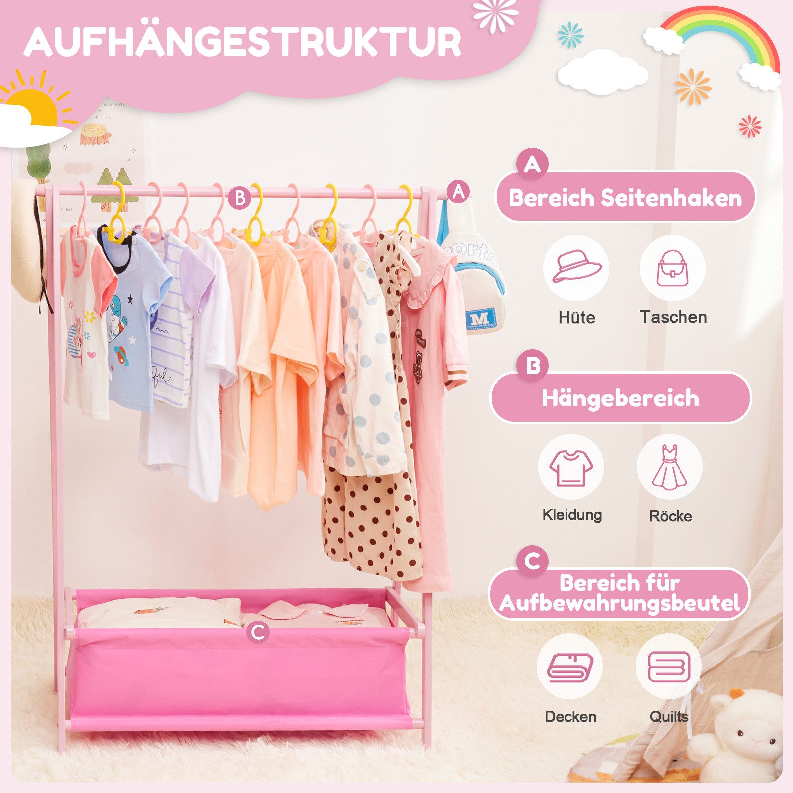 Yorbay Kleiderständer Kinder mit Aufbewahrungsbox, 86x36x106 cm, (Kleiderst günstig online kaufen